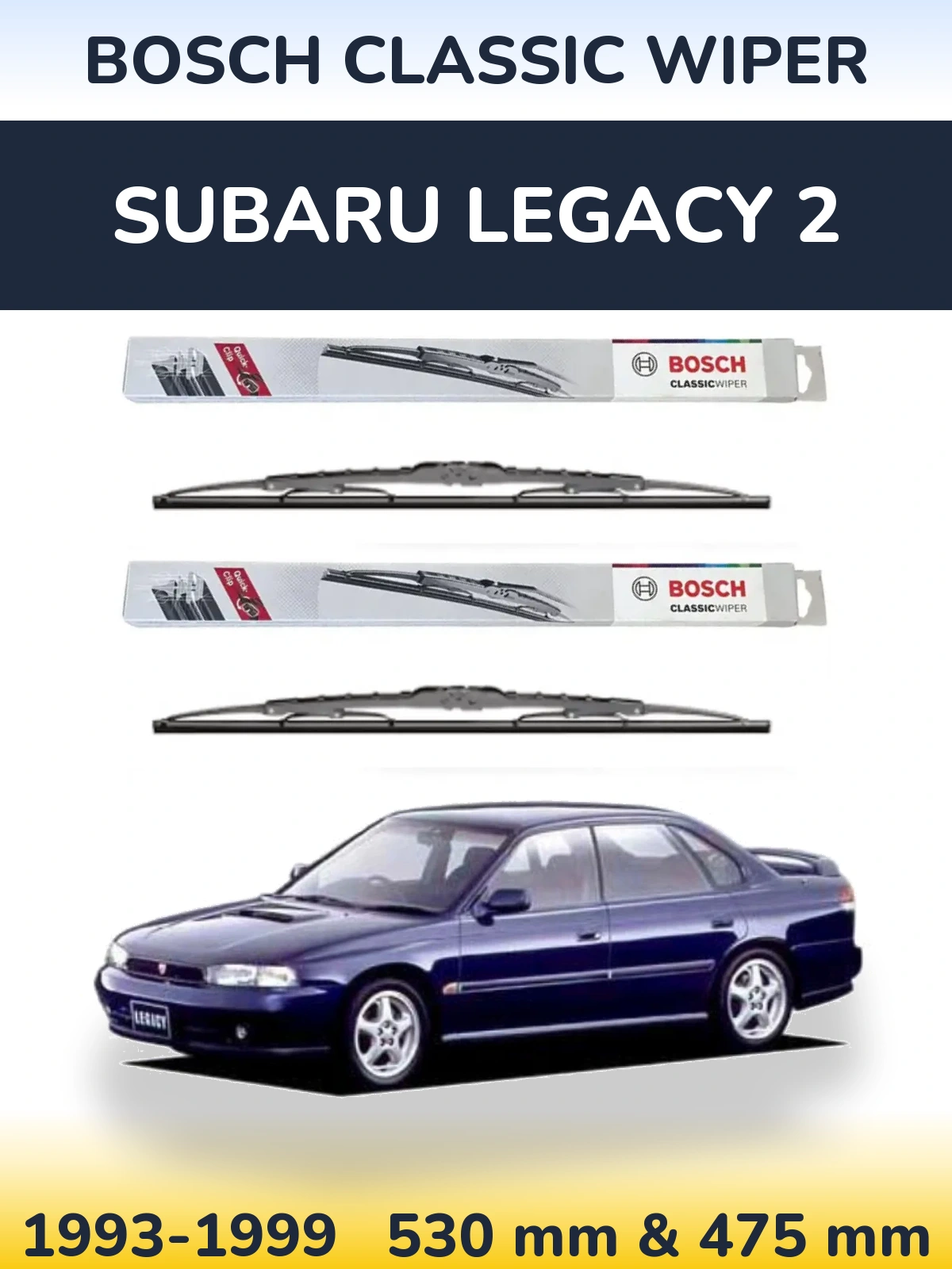 Sada předních stěračů BOSCH Classic Wiper 530 a 475 mm pro Subaru Legacy 2 1993-1999