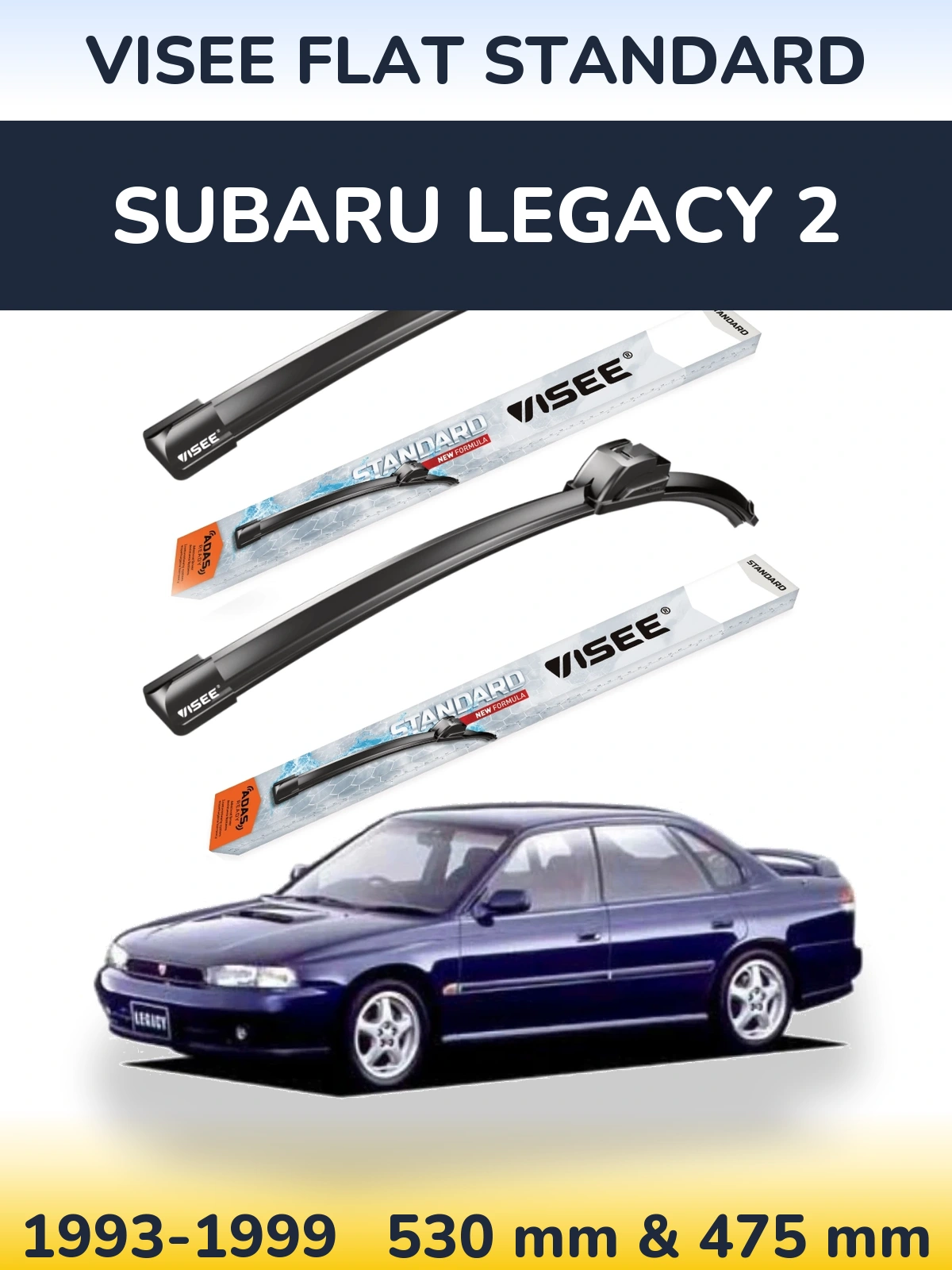 Sada předních stěračů VISEE FLAT STANDARD 530 a 475 mm pro Subaru Legacy 2 1993-1999
