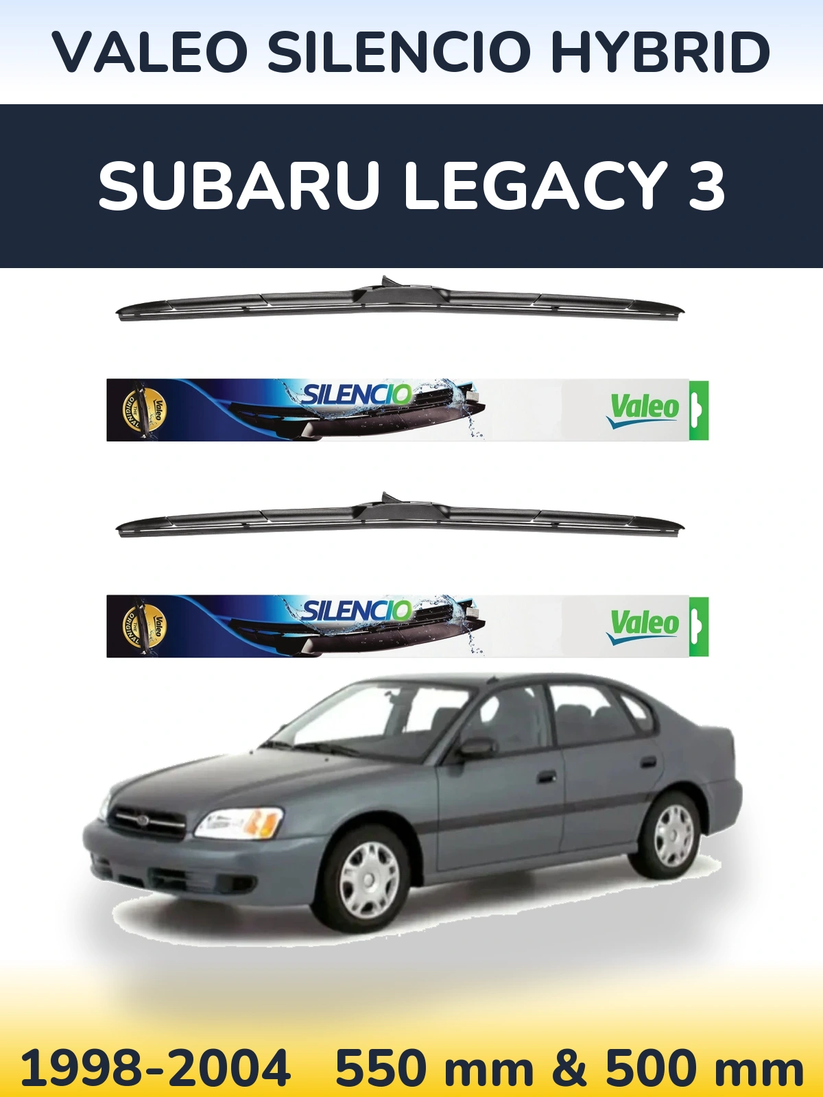 Sada předních stěračů Valeo Silencio Hybrid 550 a 500 mm pro Subaru Legacy 3 1998-2004