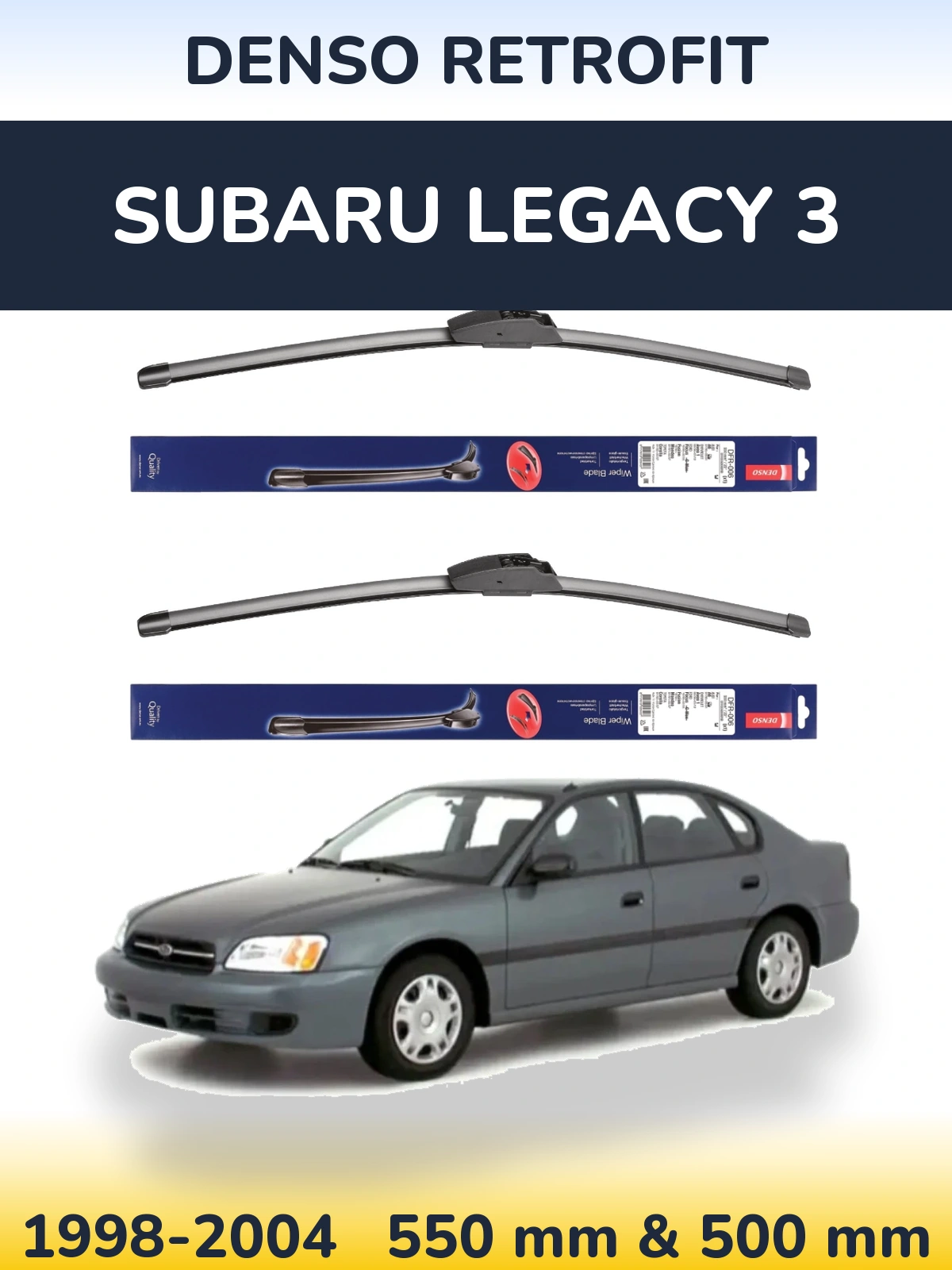 Sada předních stěračů Denso Retrofit 550 a 500 mm pro Subaru Legacy 3 1998-2004