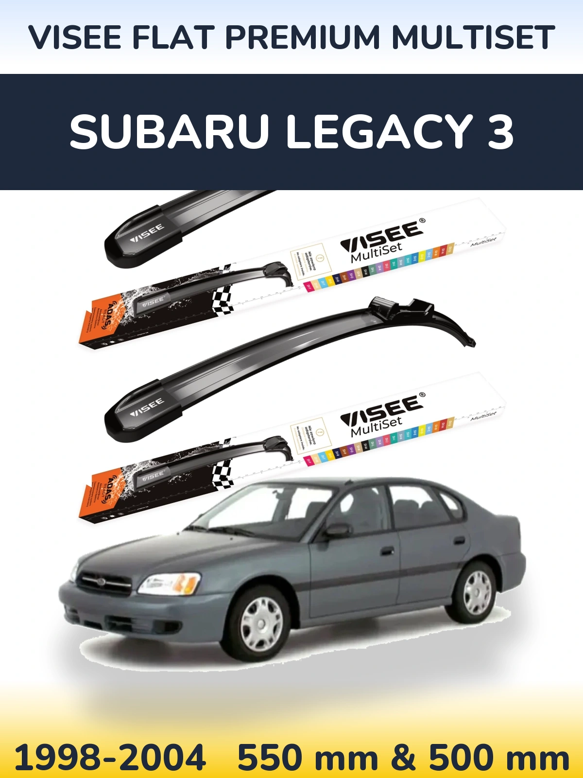 Sada předních stěračů VISEE FLAT PREMIUM MultiSet 550 a 500 mm pro Subaru Legacy 3 1998-2004