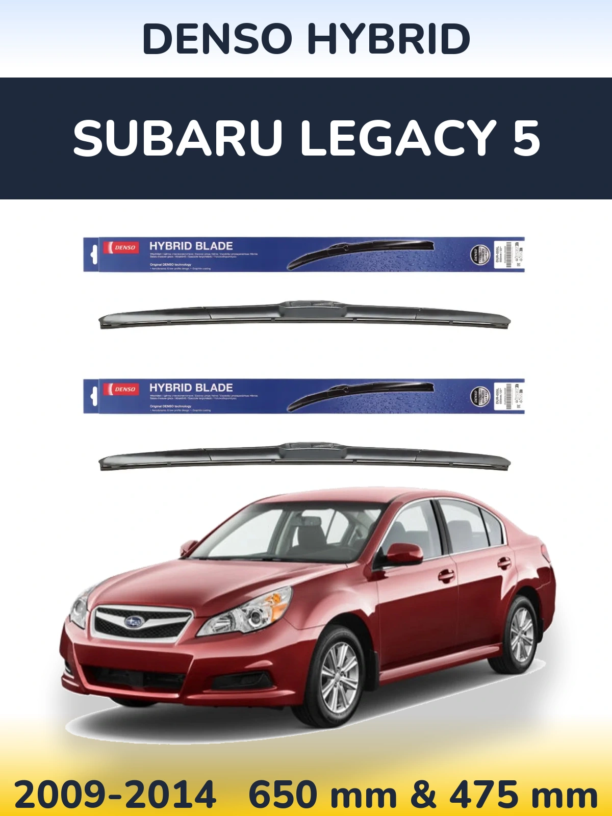 Sada předních stěračů Denso Hybrid 650 a 475 mm pro Subaru Legacy 5 2009-2014