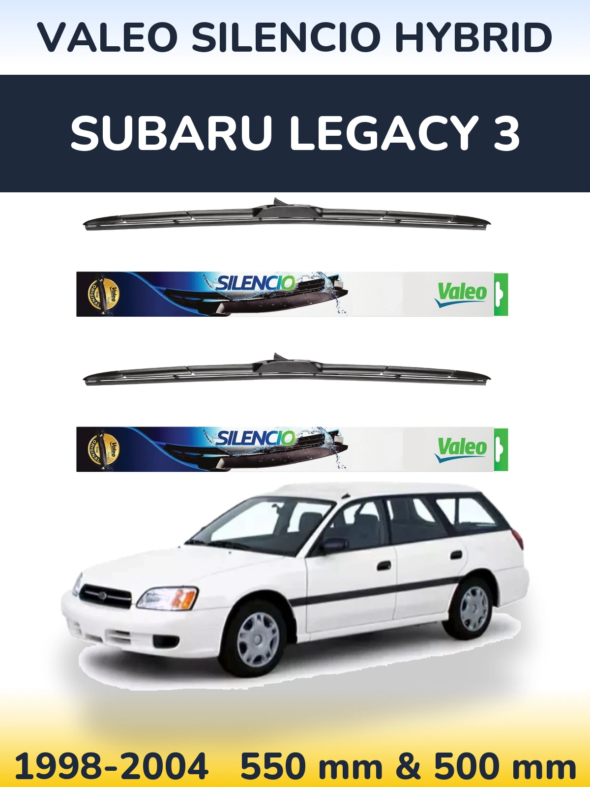 Sada předních stěračů Valeo Silencio Hybrid 550 a 500 mm pro Subaru Legacy 3 1998-2004