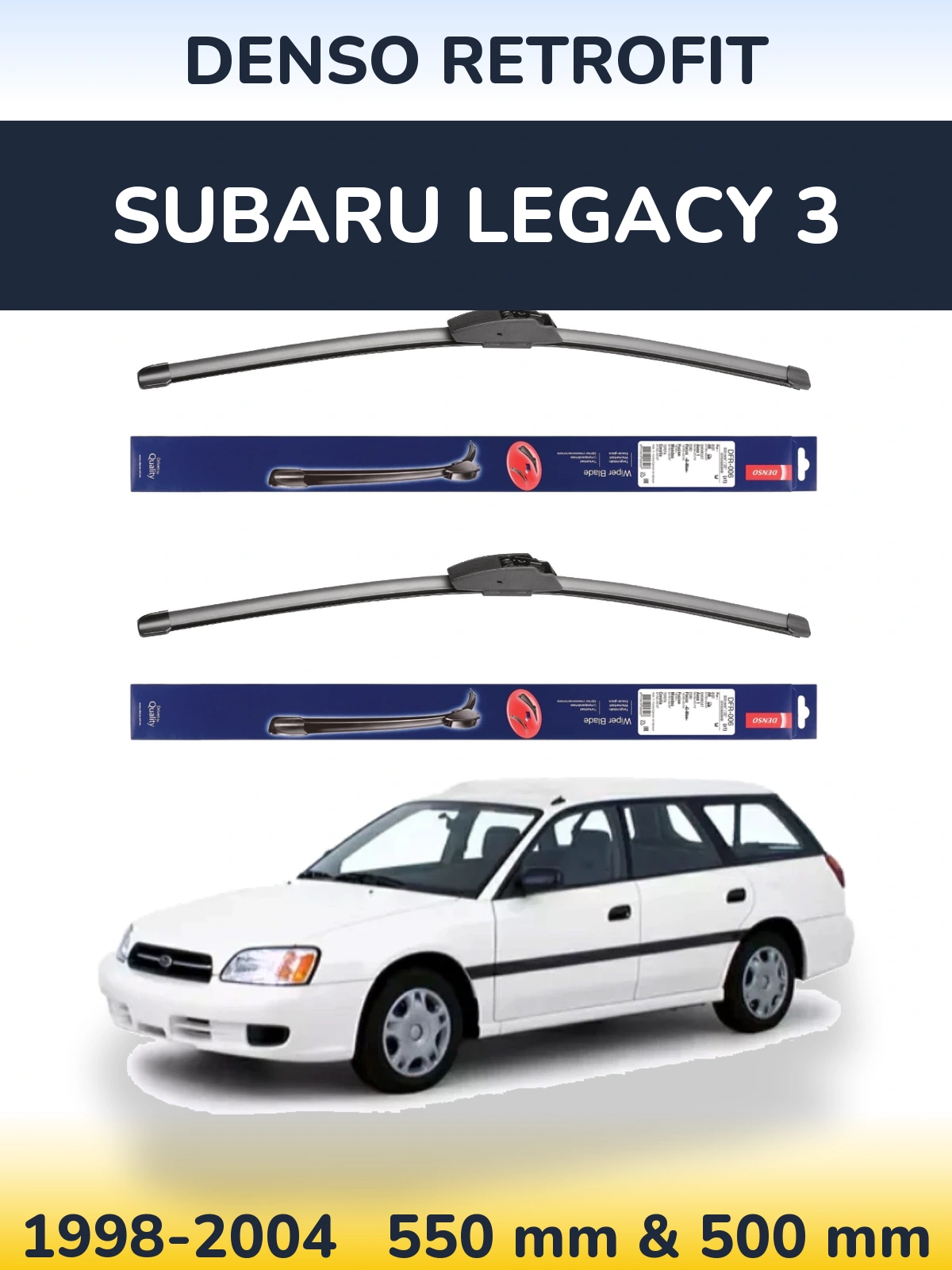 Sada předních stěračů Denso Retrofit 550 a 500 mm pro Subaru Legacy 3 1998-2004