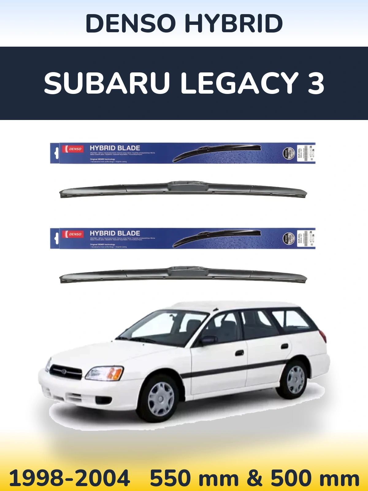Sada předních stěračů Denso Hybrid 550 a 500 mm pro Subaru Legacy 3 1998-2004