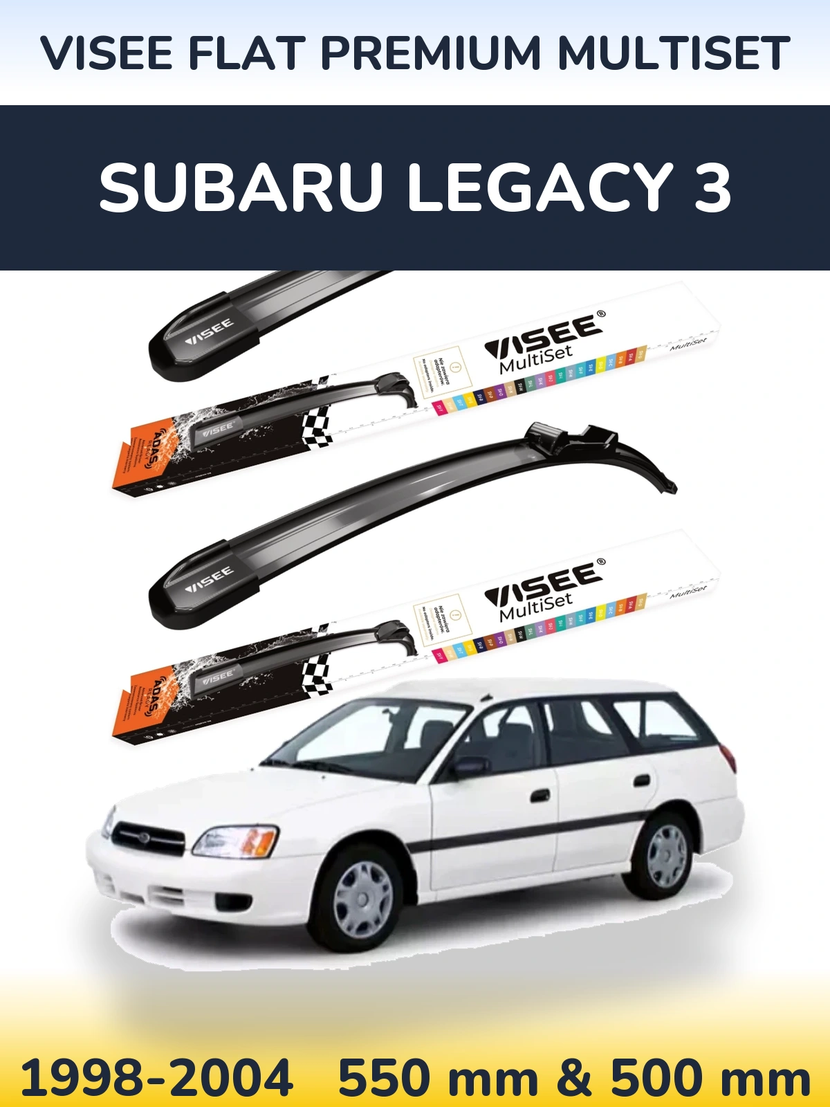 Sada předních stěračů VISEE FLAT PREMIUM MultiSet 550 a 500 mm pro Subaru Legacy 3 1998-2004