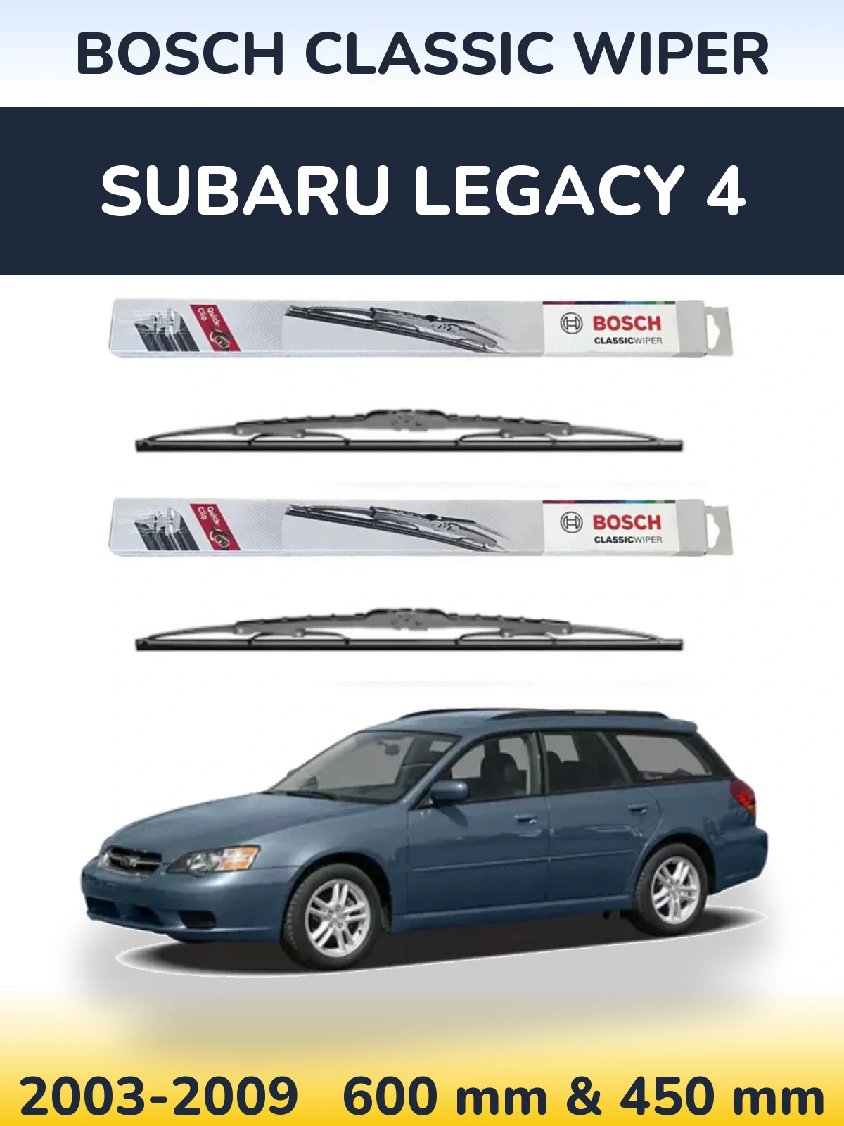 Sada předních stěračů BOSCH Classic Wiper 600 a 450 mm pro Subaru Legacy 4 2003-2009