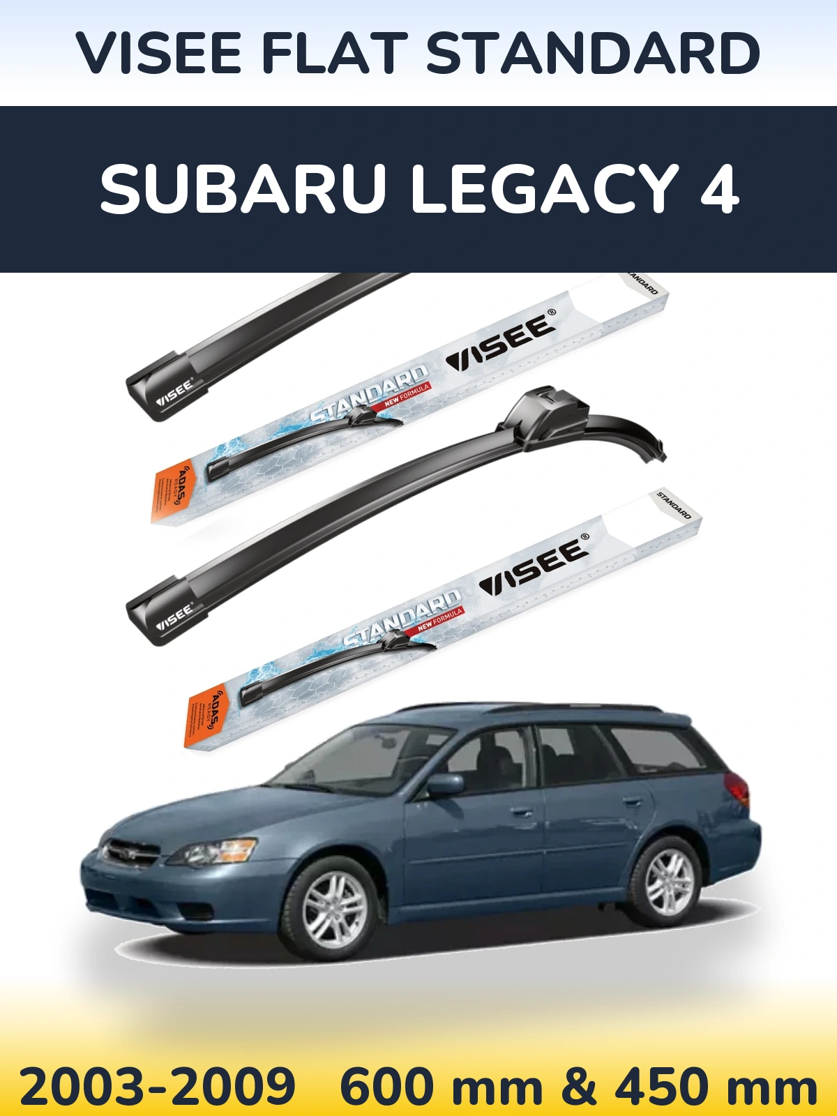 Sada předních stěračů VISEE FLAT STANDARD 600 a 450 mm pro Subaru Legacy 4 2003-2009