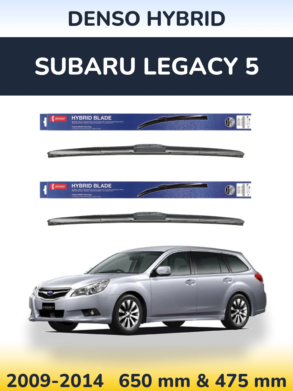 Sada předních stěračů Denso Hybrid 650 a 475 mm pro Subaru Legacy 5 2009-2014