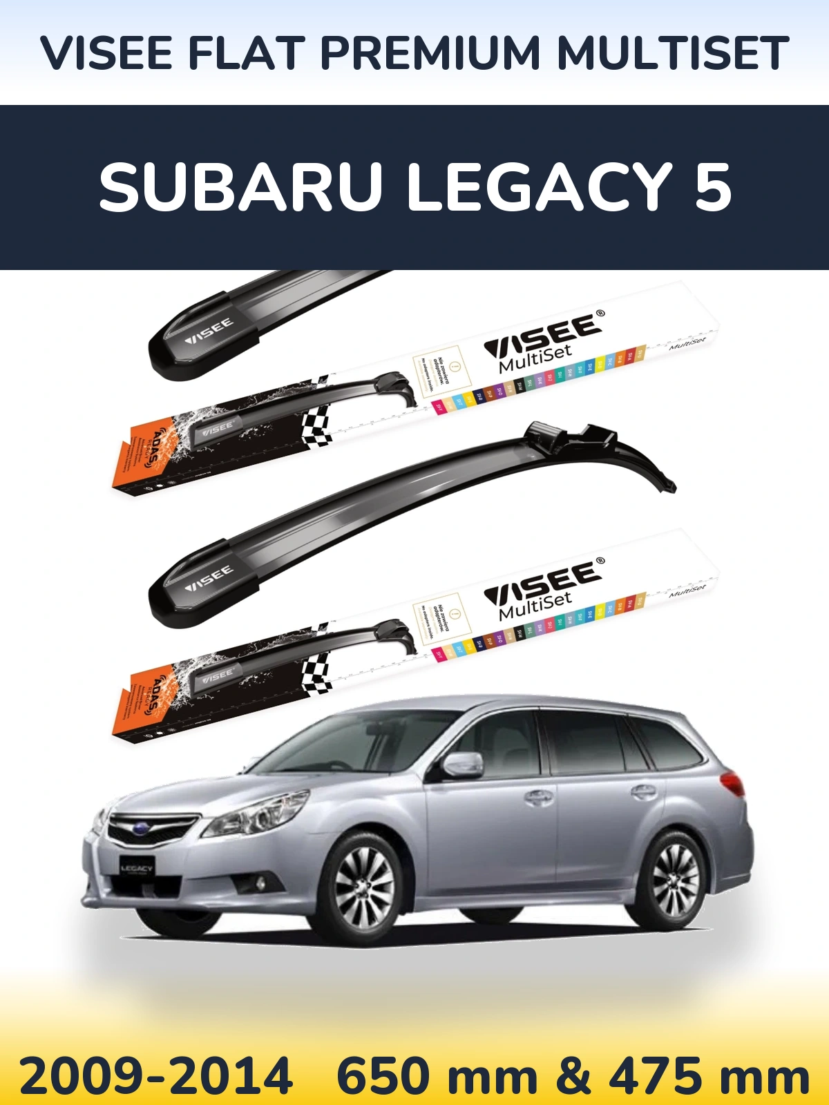 Sada předních stěračů VISEE FLAT PREMIUM MultiSet 650 a 475 mm pro Subaru Legacy 5 2009-2014