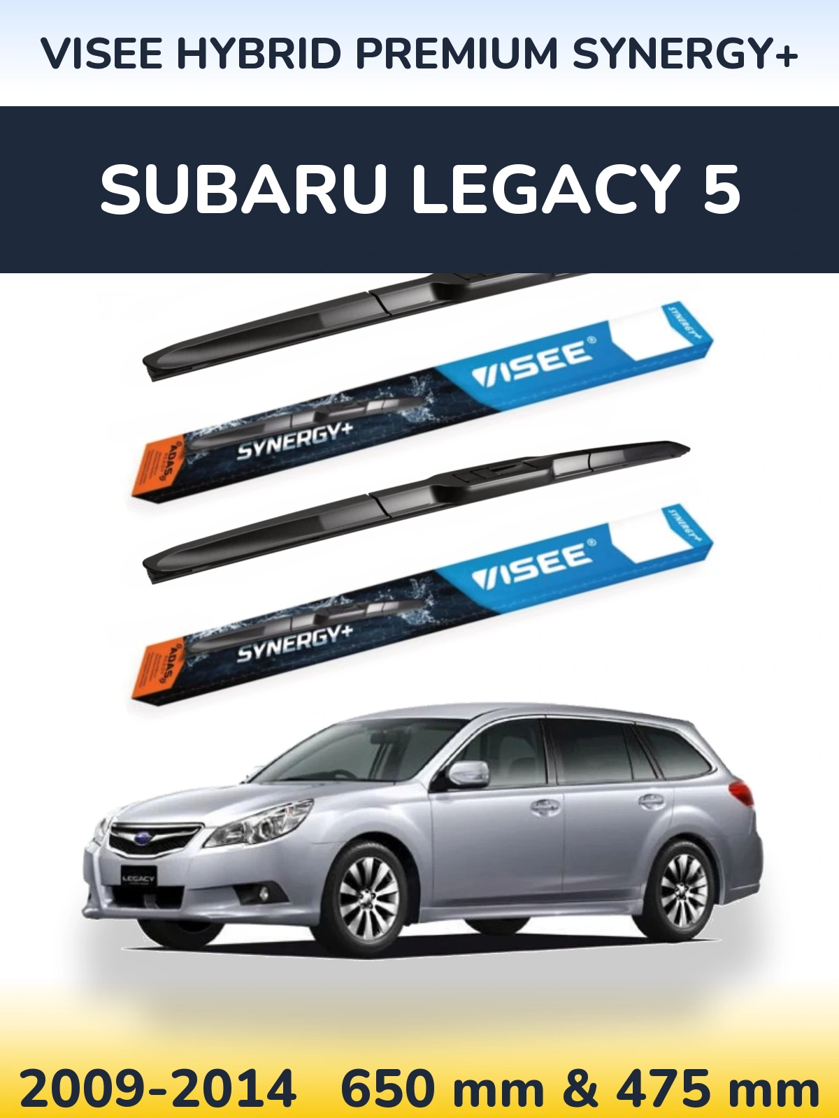 Sada předních stěračů VISEE HYBRID PREMIUM SYNERGY+ 650 a 475 mm pro Subaru Legacy 5 2009-2014