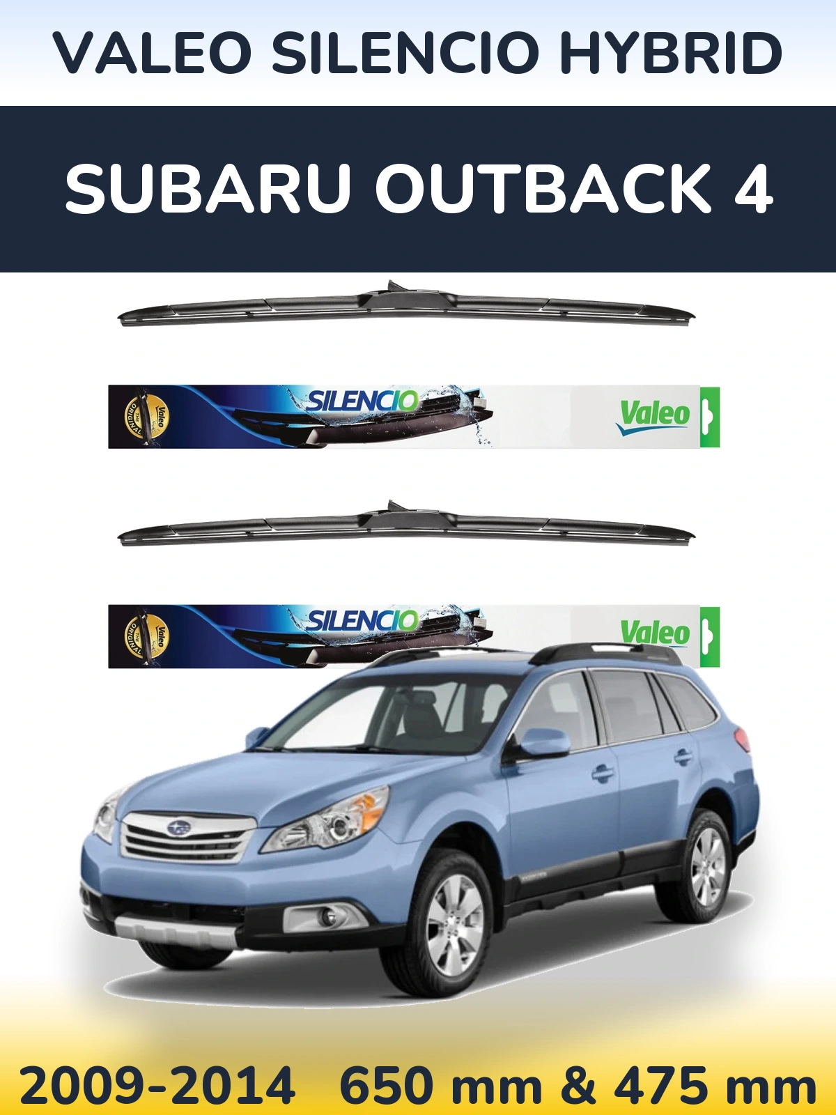 Sada předních stěračů Valeo Silencio Hybrid 650 a 475 mm pro Subaru Outback 4 2009-2014