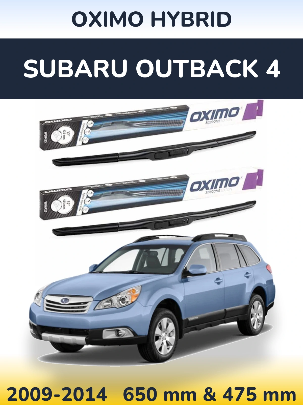 Sada předních stěračů Oximo Hybrid 650 a 475 mm pro Subaru Outback 4 2009-2014