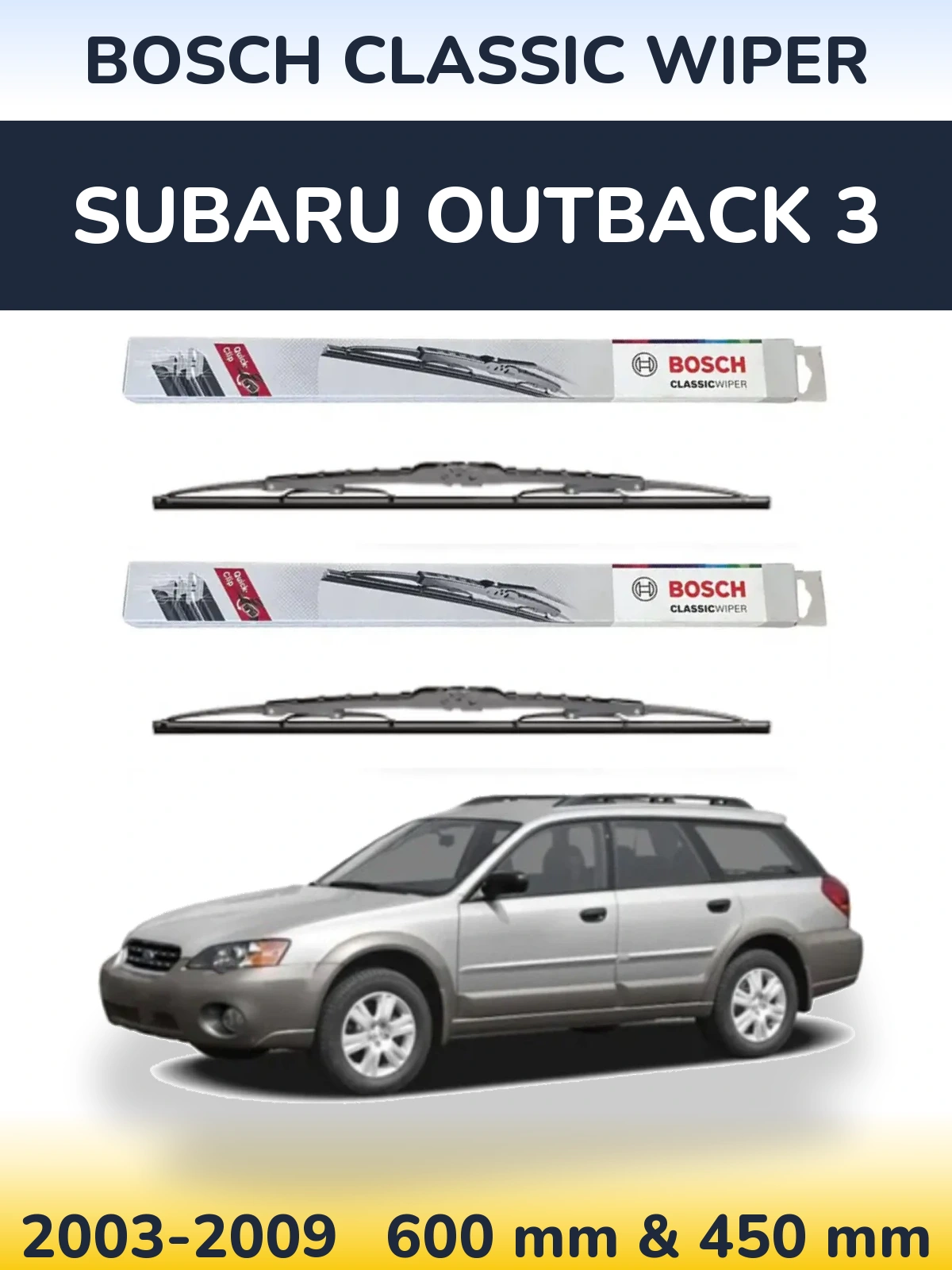 Sada předních stěračů BOSCH Classic Wiper 600 a 450 mm pro Subaru Outback 3 2003-2009