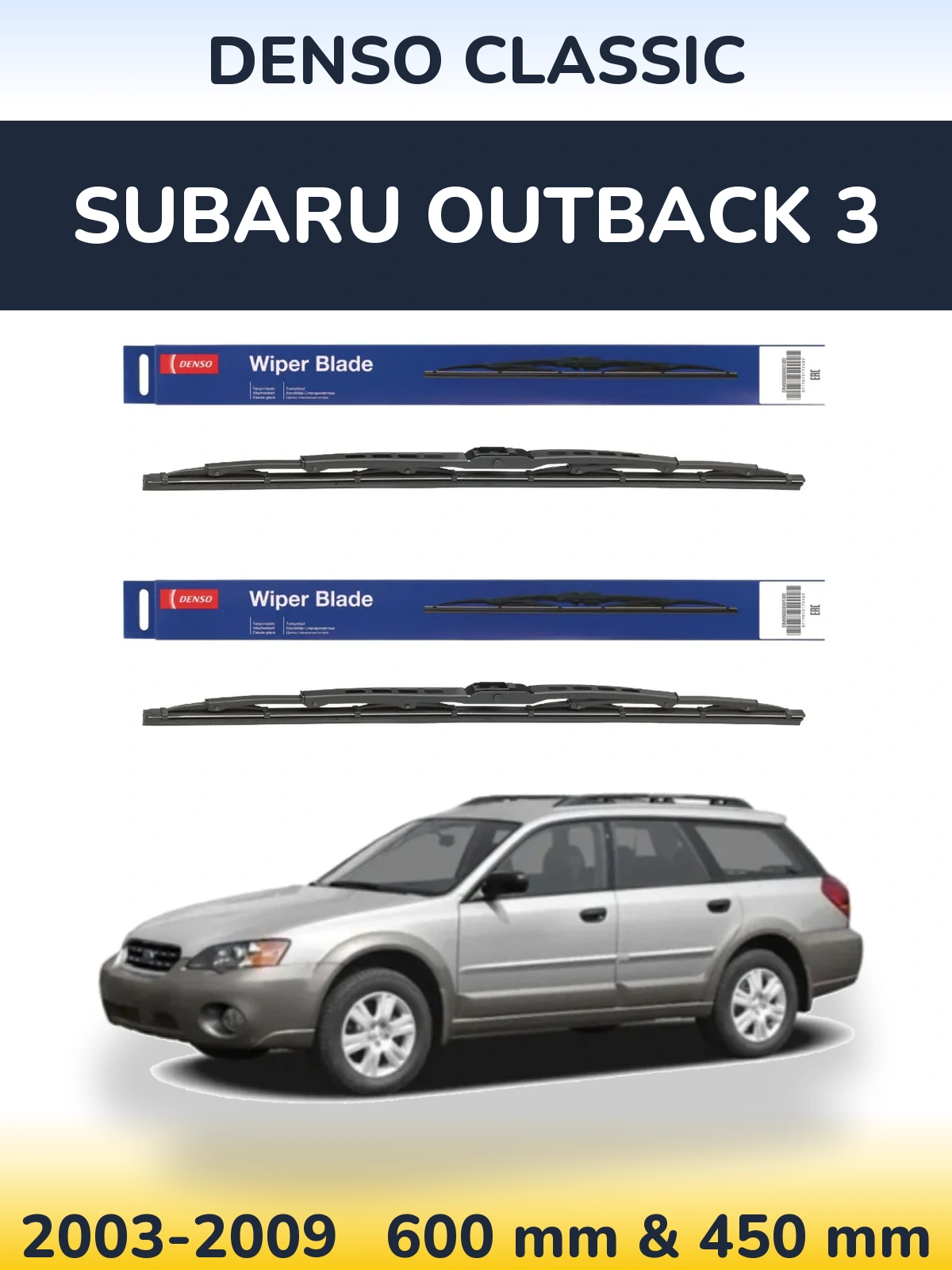 Sada předních stěračů Denso Classic 600 a 450 mm pro Subaru Outback 3 2003-2009