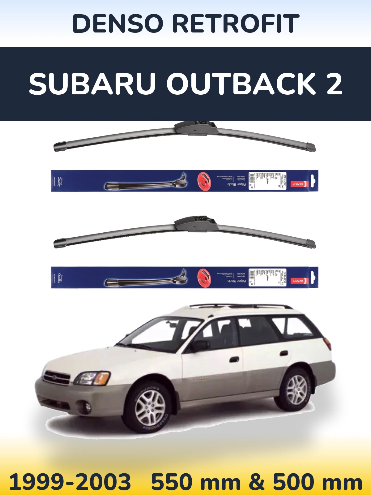Sada předních stěračů Denso Retrofit 550 a 500 mm pro Subaru Outback 2 1999-2003