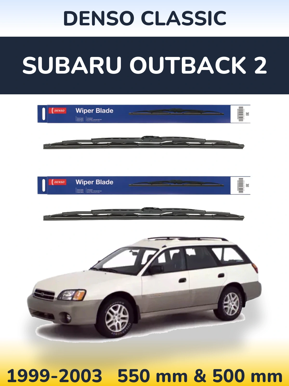 Sada předních stěračů Denso Classic 550 a 500 mm pro Subaru Outback 2 1999-2003