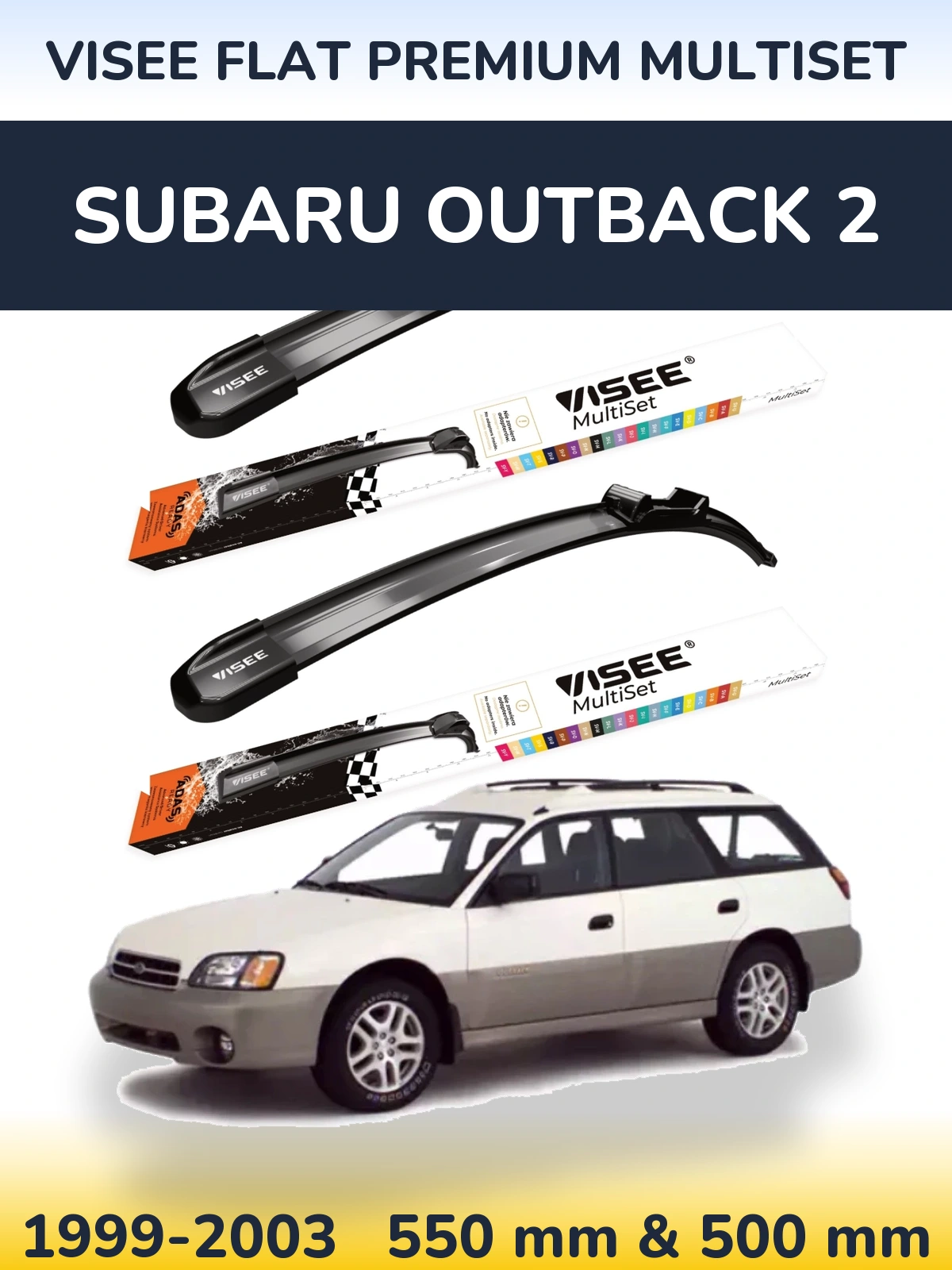 Sada předních stěračů VISEE FLAT PREMIUM MultiSet 550 a 500 mm pro Subaru Outback 2 1999-2003