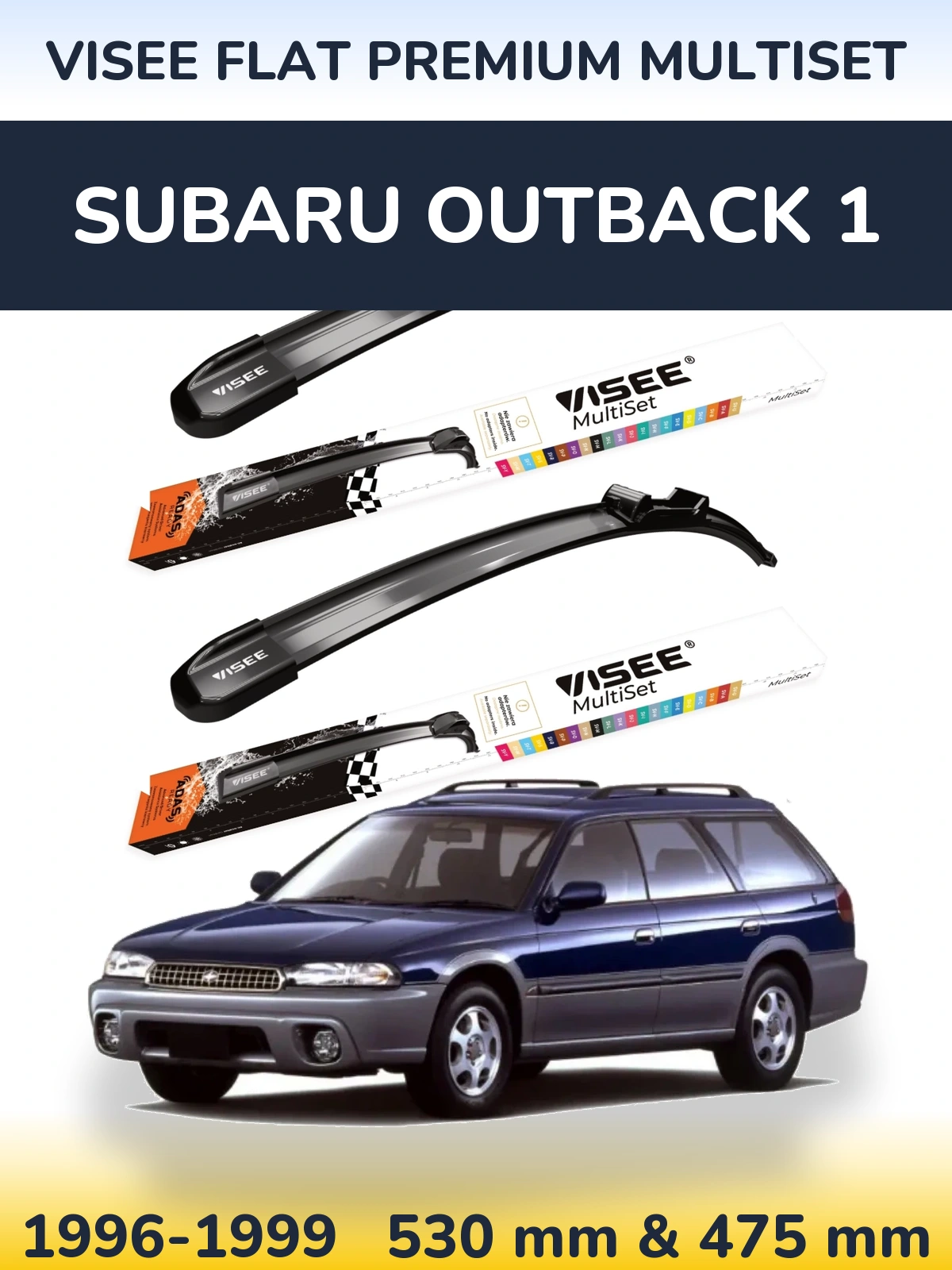 Sada předních stěračů VISEE FLAT PREMIUM MultiSet 530 a 475 mm pro Subaru Outback 1 1996-1999