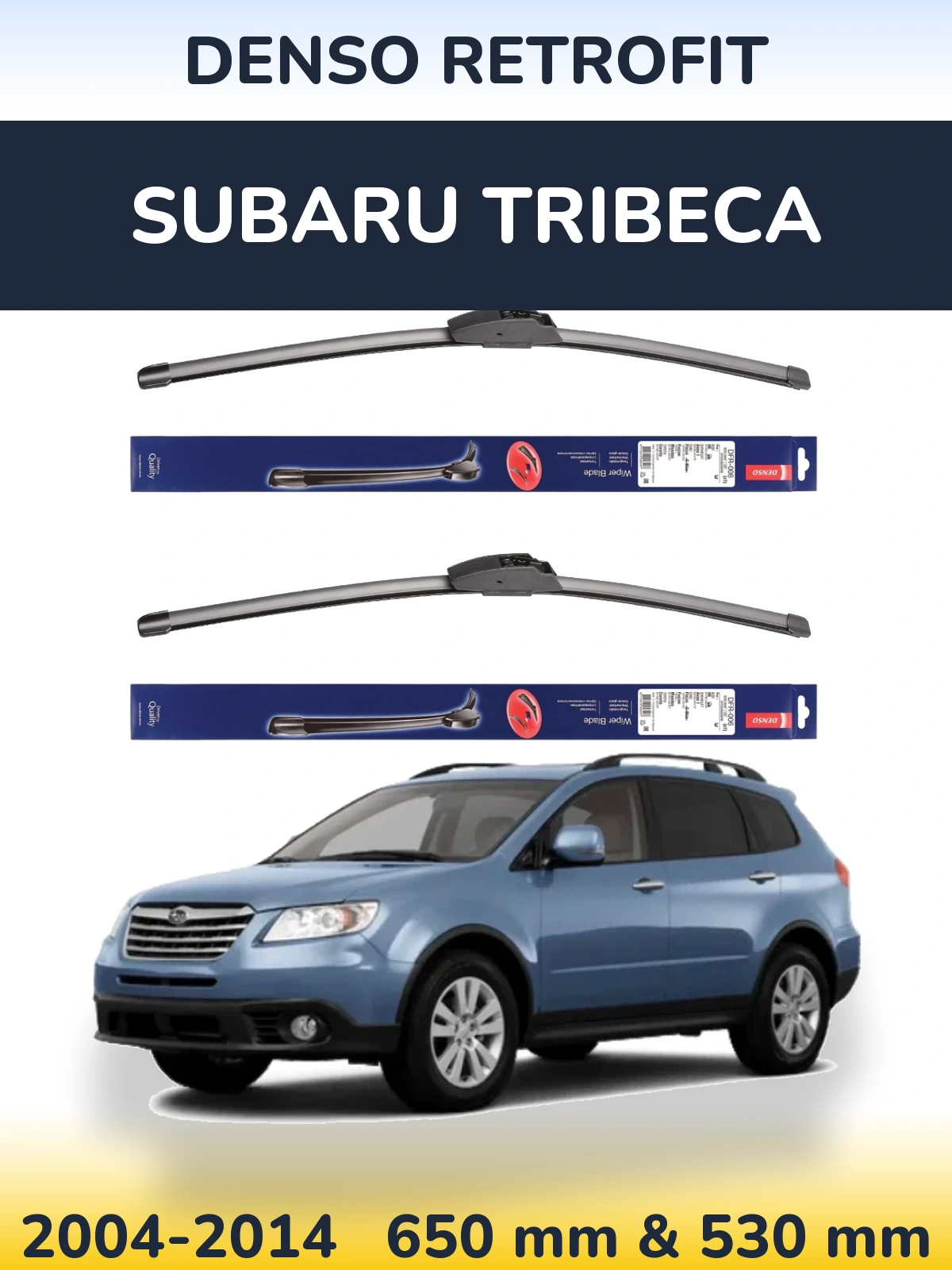 Sada předních stěračů Denso Retrofit 650 a 530 mm pro Subaru Tribeca 2004-2014