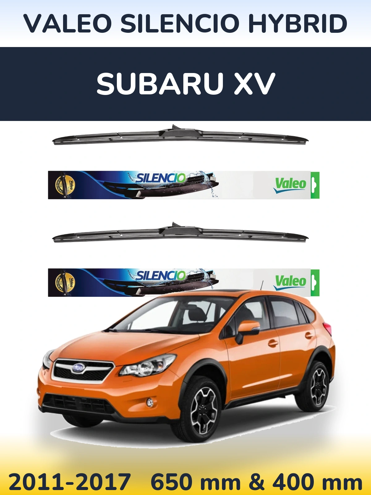 Sada předních stěračů Valeo Silencio Hybrid 650 a 400 mm pro Subaru XV 2011-2017