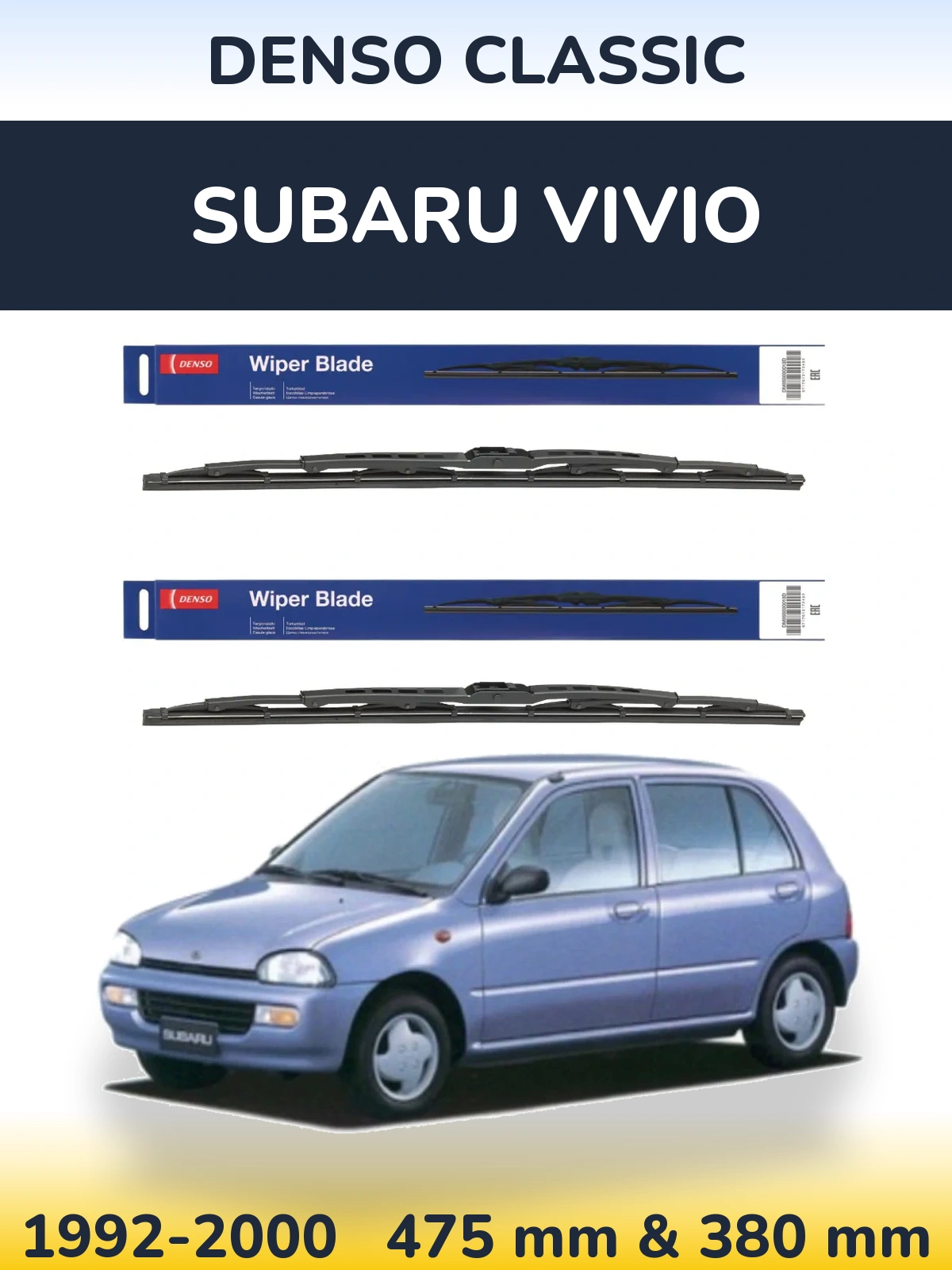 Sada předních stěračů Denso Classic 475 a 380 mm pro Subaru Vivio 1992-2000