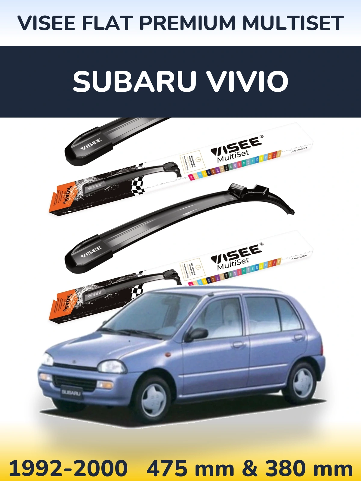 Sada předních stěračů VISEE FLAT PREMIUM MultiSet 475 a 380 mm pro Subaru Vivio 1992-2000