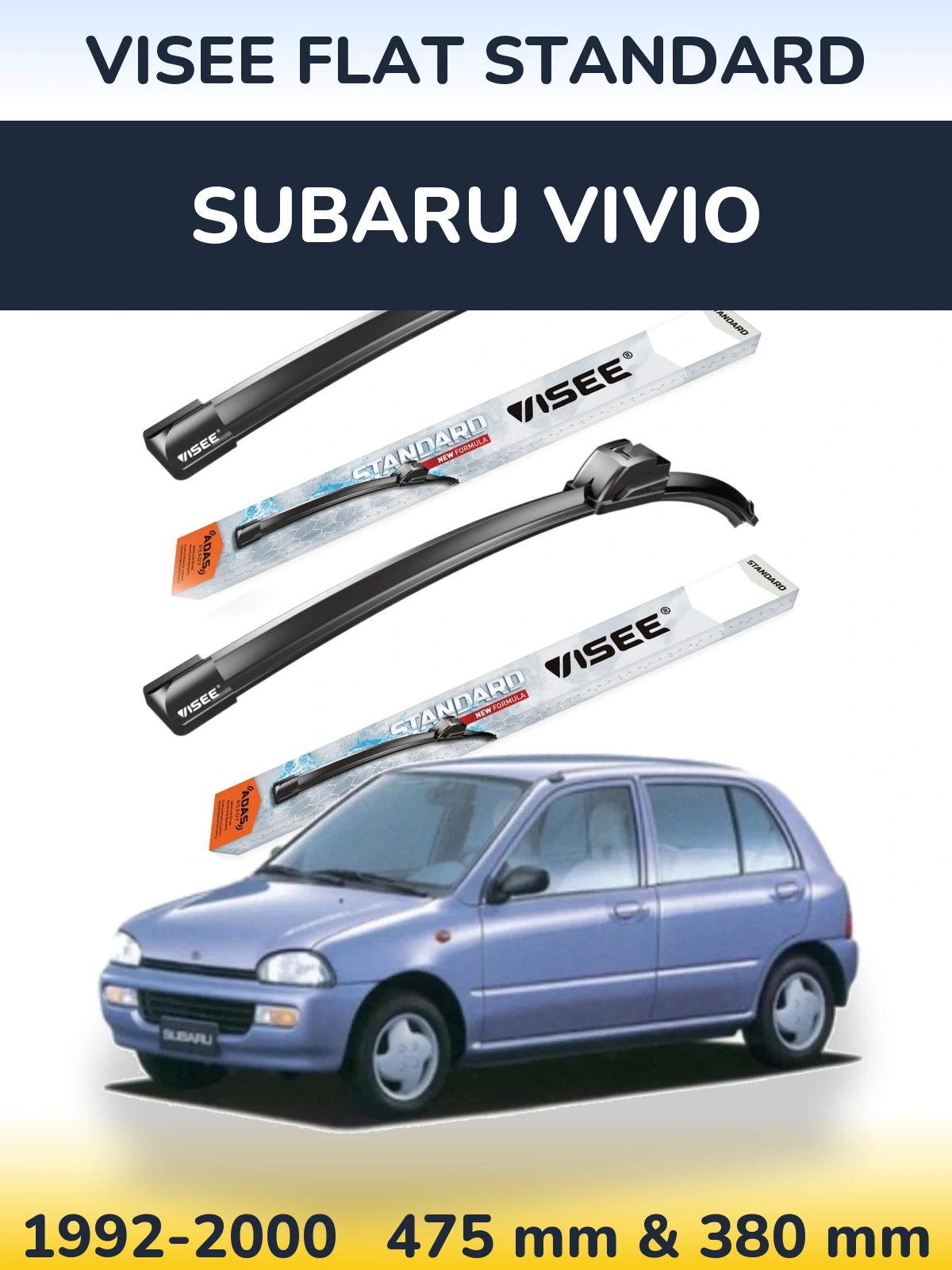 Sada předních stěračů VISEE FLAT STANDARD 475 a 380 mm pro Subaru Vivio 1992-2000