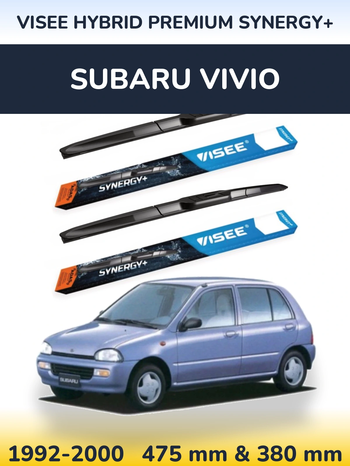Sada předních stěračů VISEE HYBRID PREMIUM SYNERGY+ 475 a 380 mm pro Subaru Vivio 1992-2000