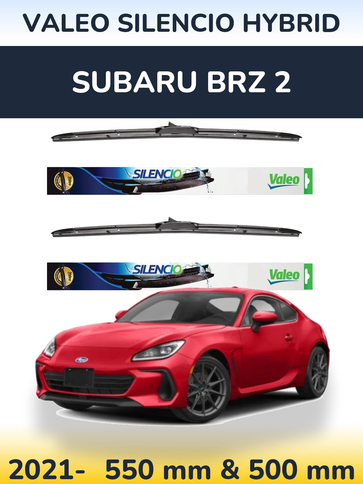 Sada předních stěračů Valeo Silencio Hybrid 550 a 500 mm pro Subaru BRZ 2 2021-2026
