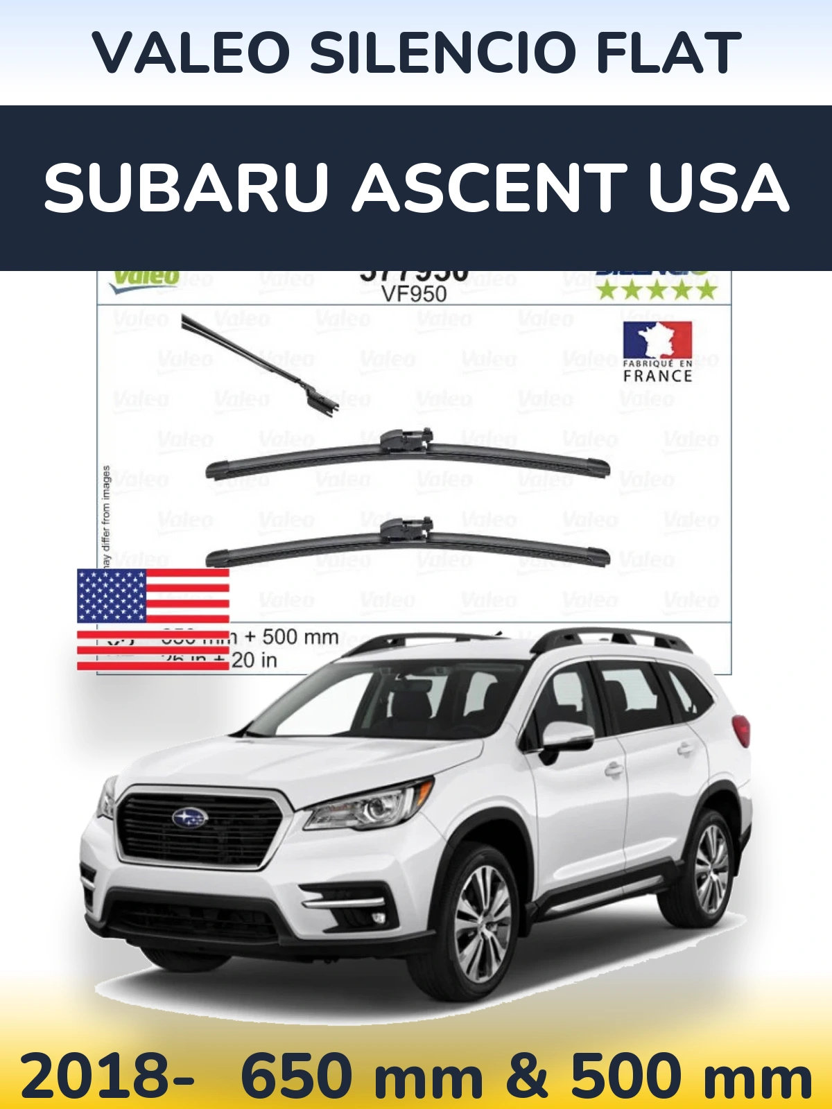 Sada předních stěračů Valeo Silencio Flat 650 a 500 mm pro Subaru Ascent USA 2018-2026