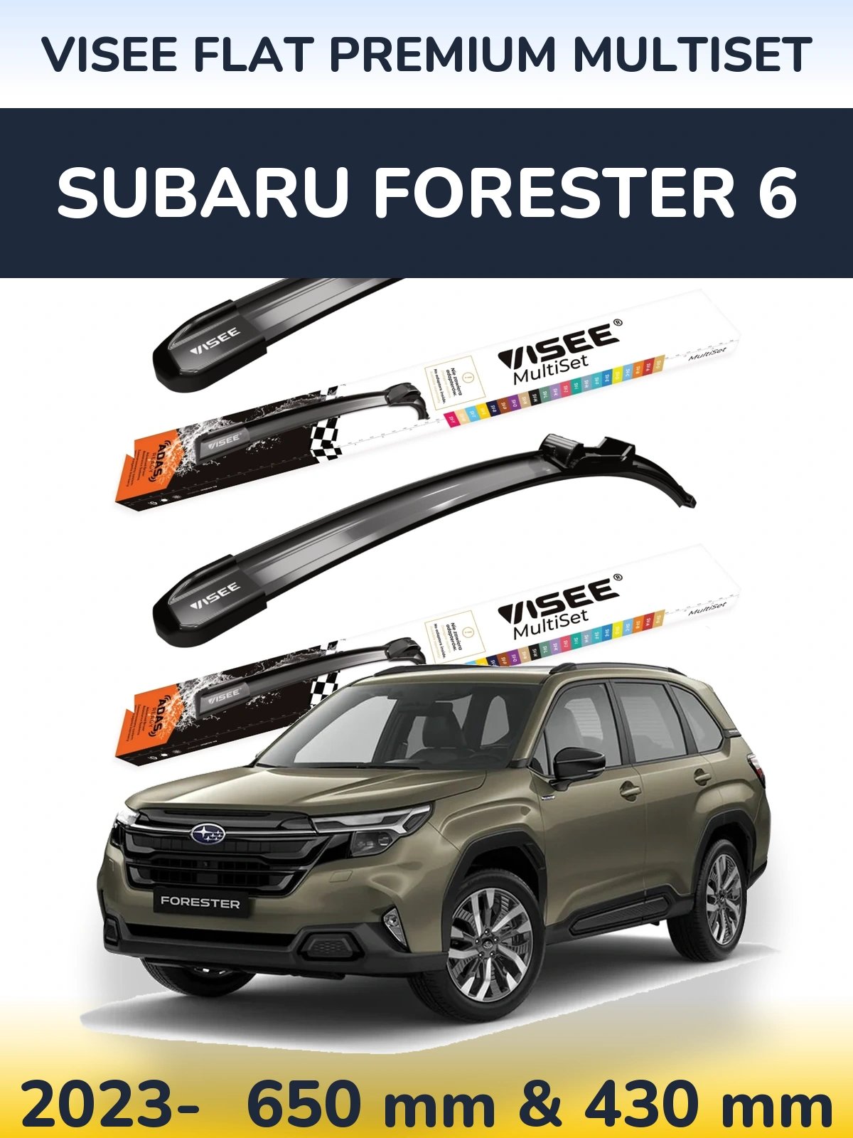 Sada předních stěračů VISEE FLAT PREMIUM MultiSet 650 a 430 mm pro Subaru Forester 6 2023-2026