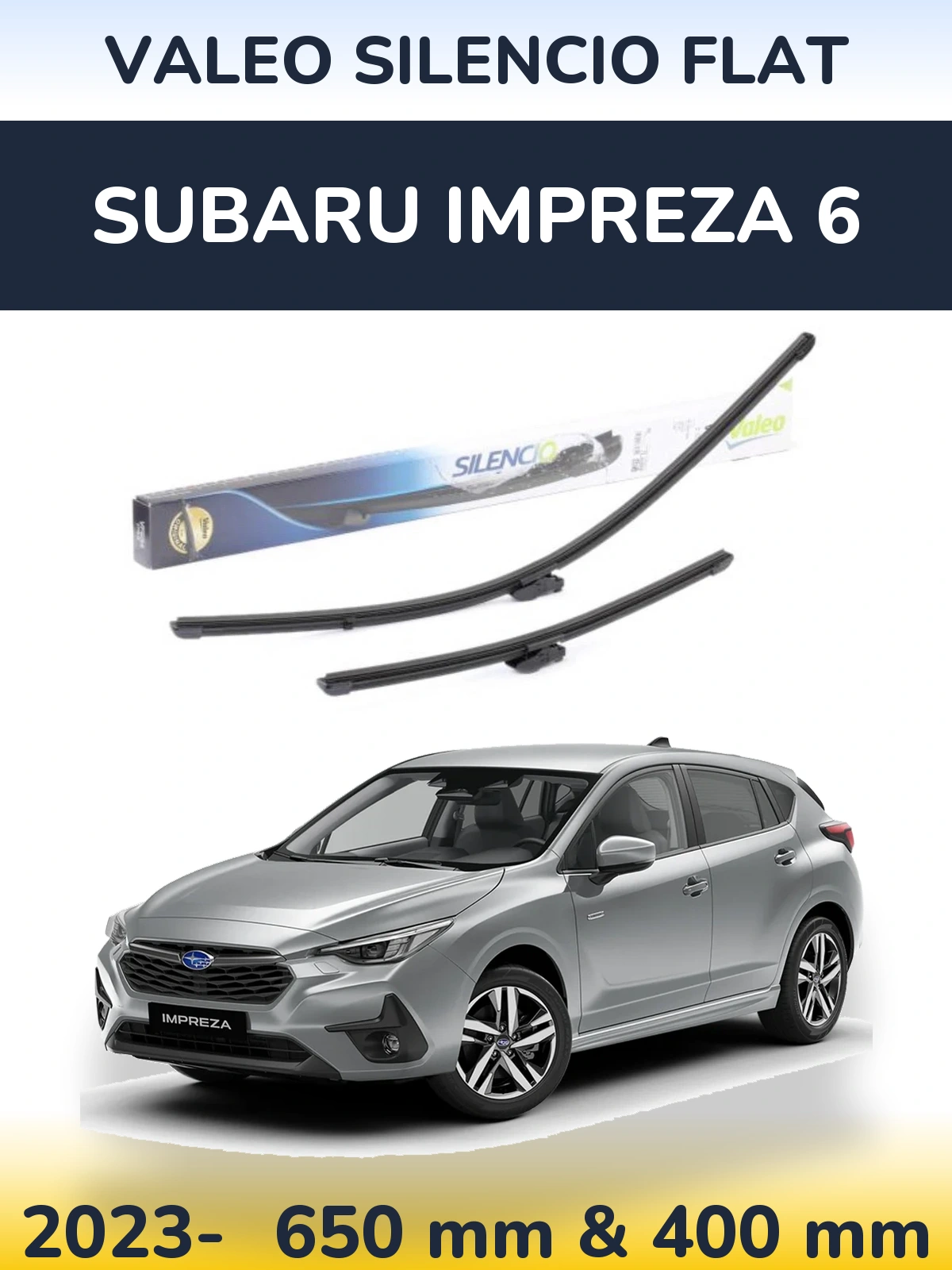 Sada předních stěračů Valeo Silencio Flat 650 a 400 mm pro Subaru Impreza 6 2023-2026