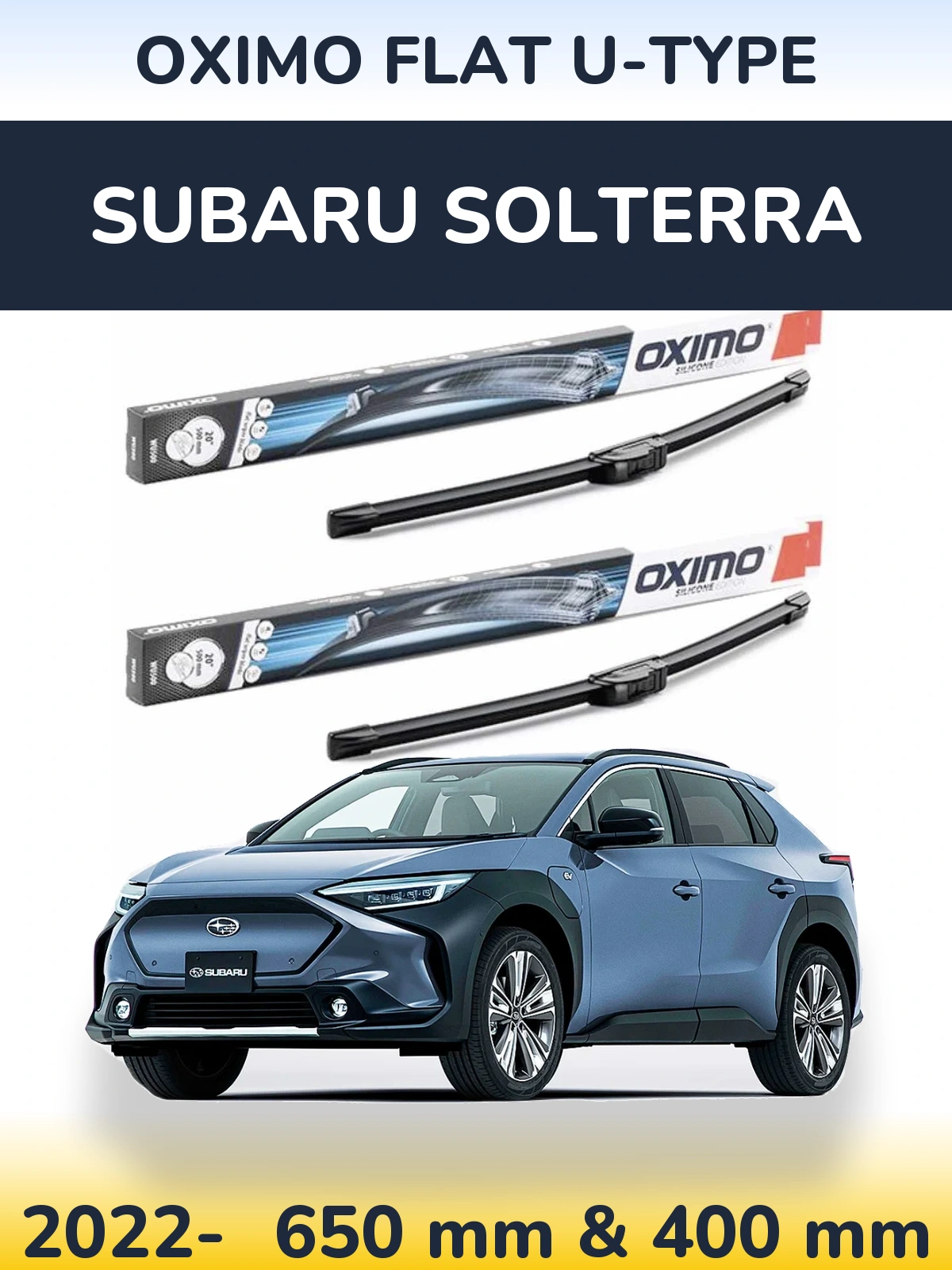 Sada předních stěračů Oximo Flat U-type 650 a 400 mm pro Subaru Solterra 2022-2026