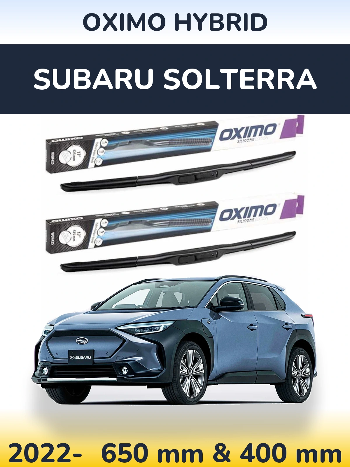 Sada předních stěračů Oximo Hybrid 650 a 400 mm pro Subaru Solterra 2022-2026
