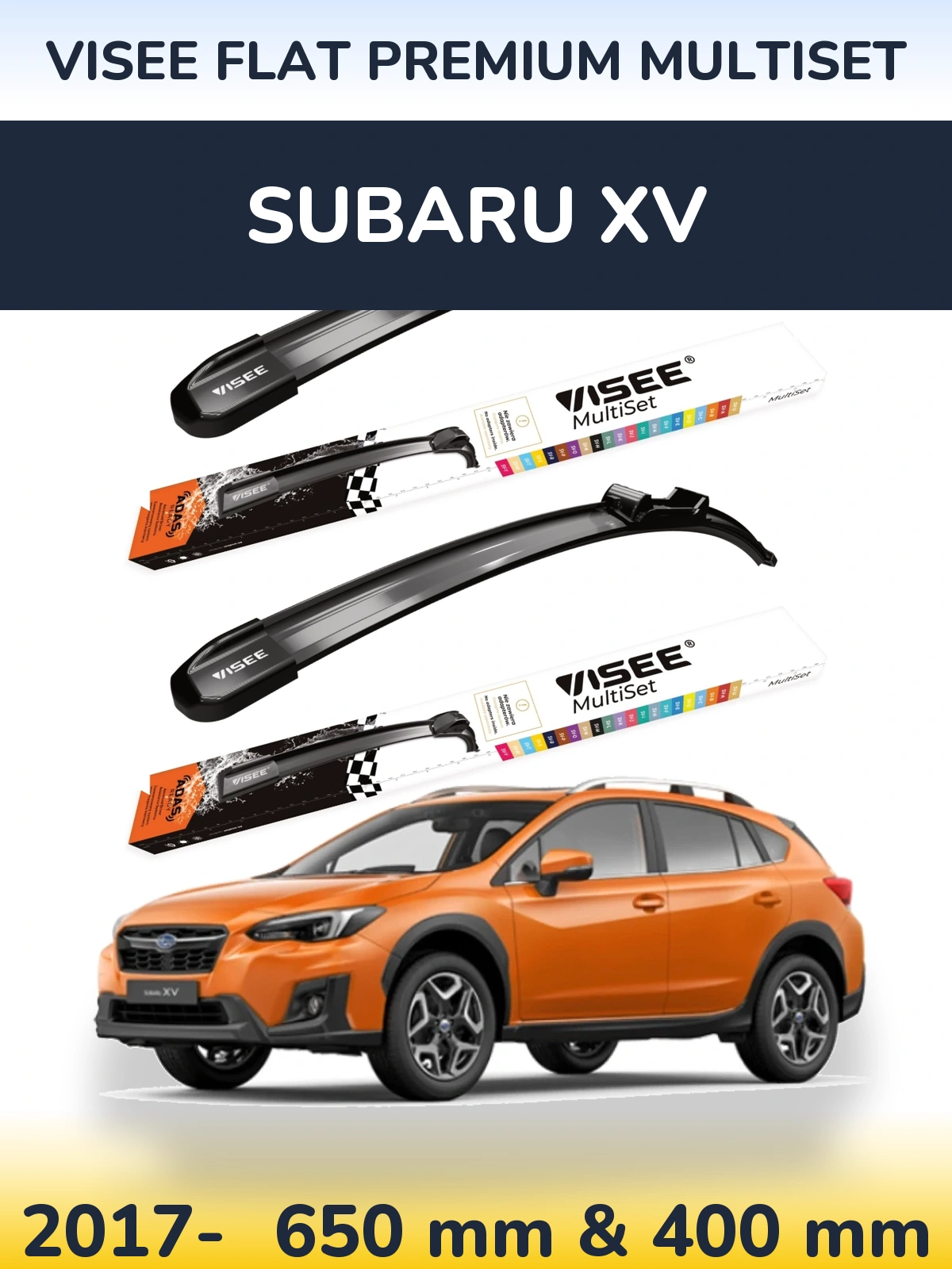 Sada předních stěračů VISEE FLAT PREMIUM MultiSet 650 a 400 mm pro Subaru XV 2017-2026