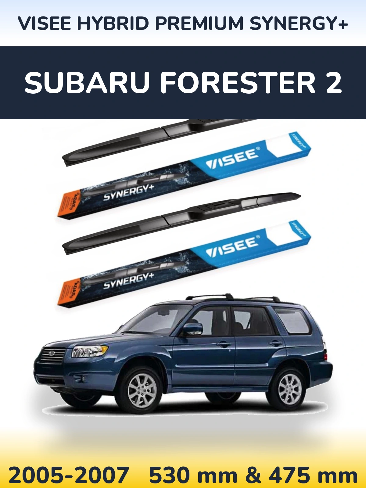 Sada předních stěračů VISEE HYBRID PREMIUM SYNERGY+ 530 a 475 mm pro Subaru Forester 2 2005-2007