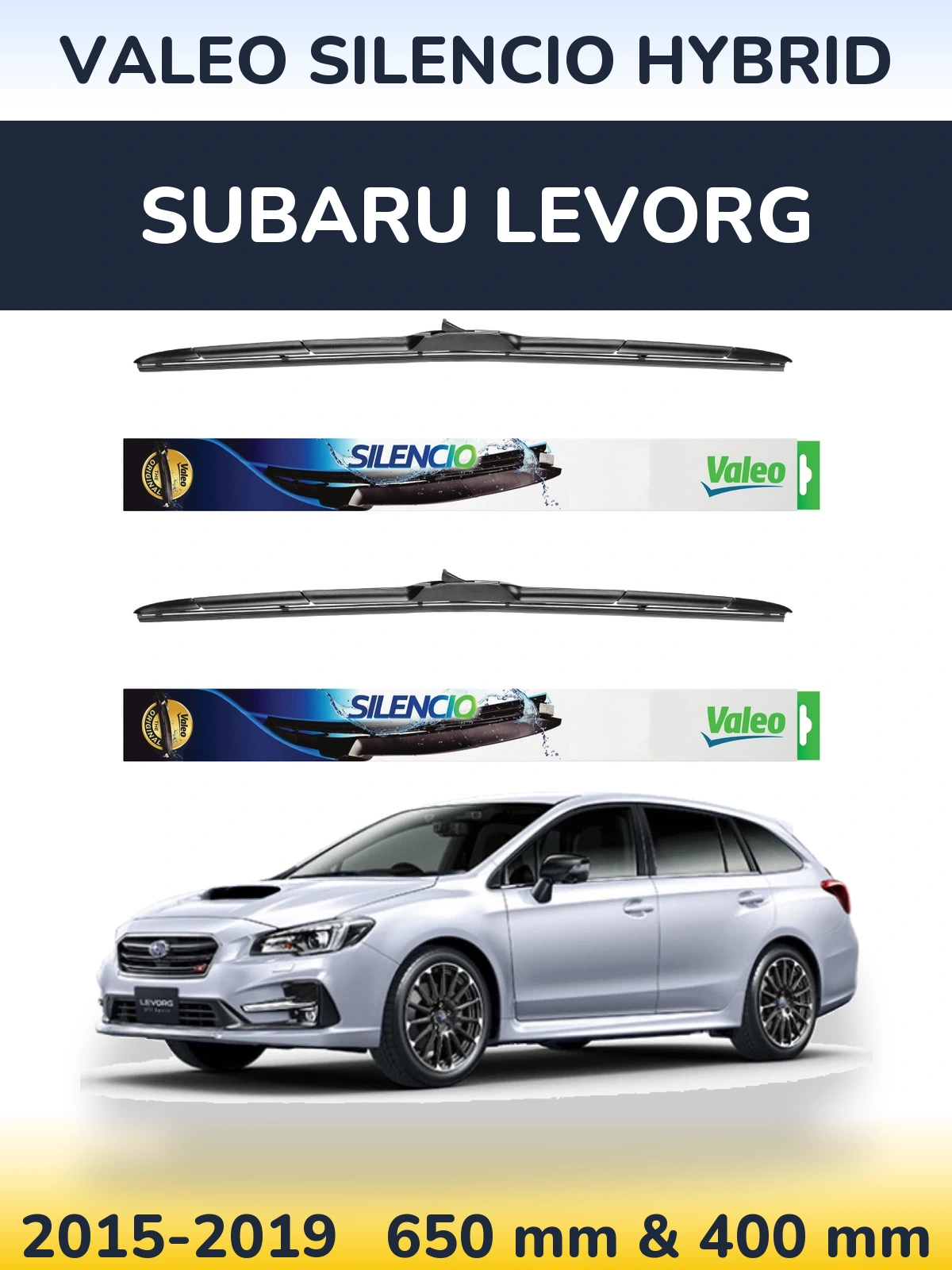 Sada předních stěračů Valeo Silencio Hybrid 650 a 400 mm pro Subaru Levorg 2015-2019