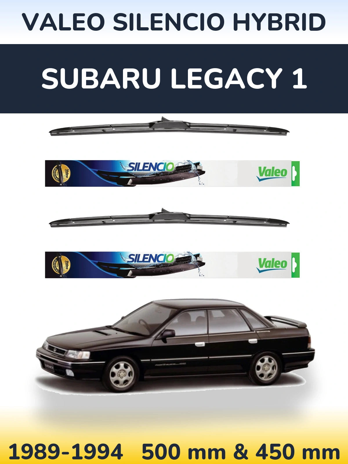 Sada předních stěračů Valeo Silencio Hybrid 500 a 450 mm pro Subaru Legacy 1 1989-1994