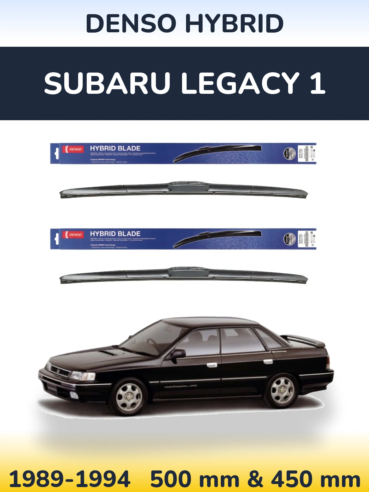 Sada předních stěračů Denso Hybrid 500 a 450 mm pro Subaru Legacy 1 1989-1994