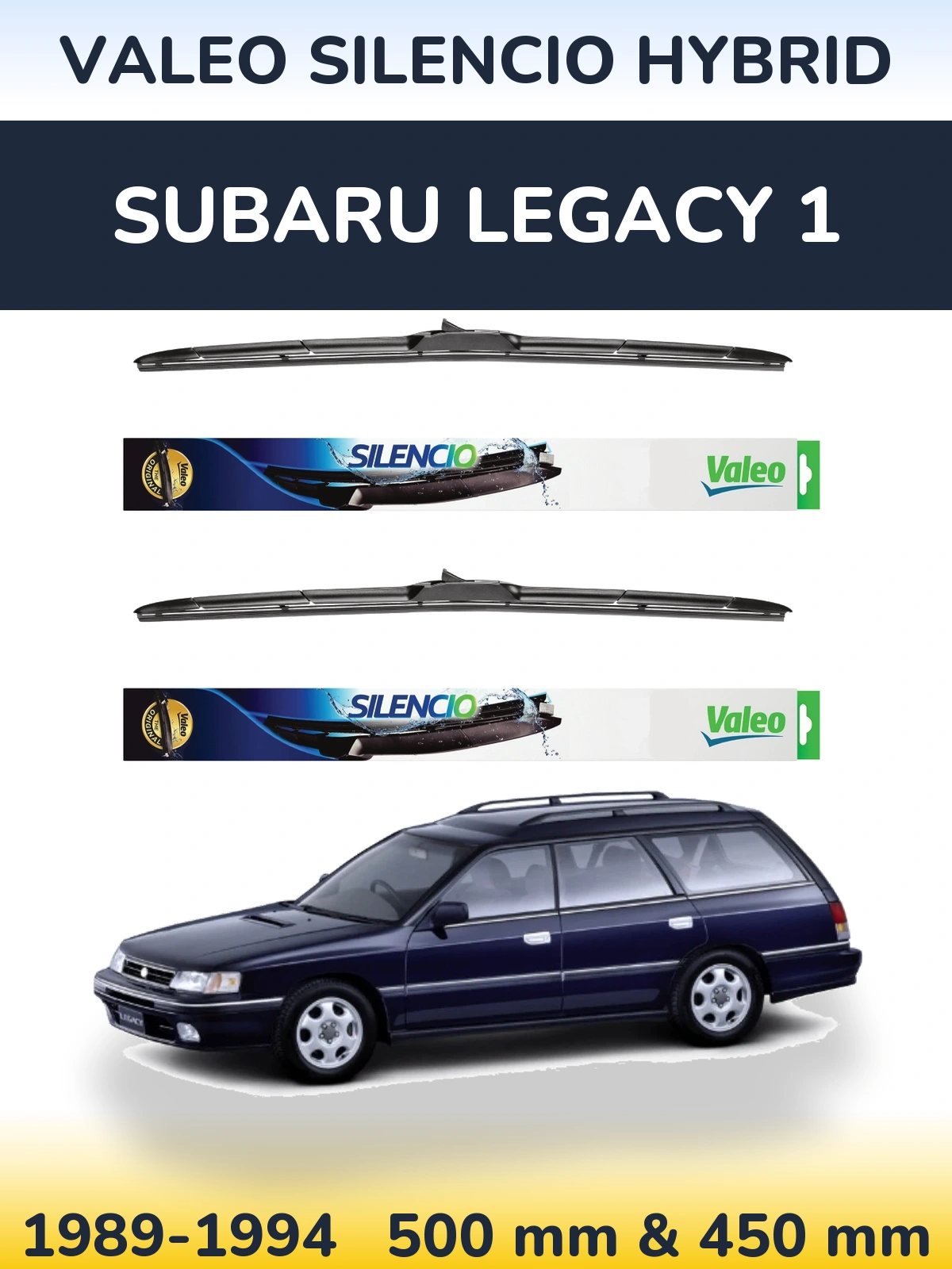 Sada předních stěračů Valeo Silencio Hybrid 500 a 450 mm pro Subaru Legacy 1 1989-1994
