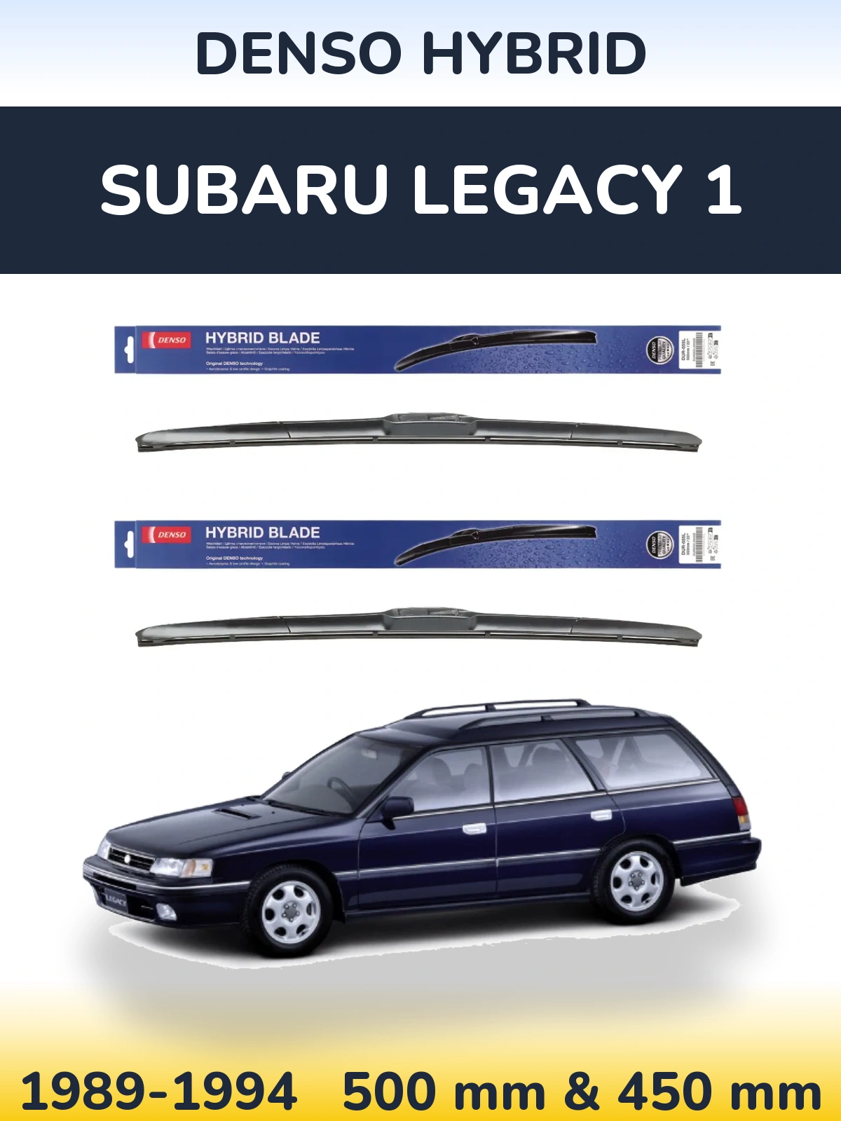 Sada předních stěračů Denso Hybrid 500 a 450 mm pro Subaru Legacy 1 1989-1994