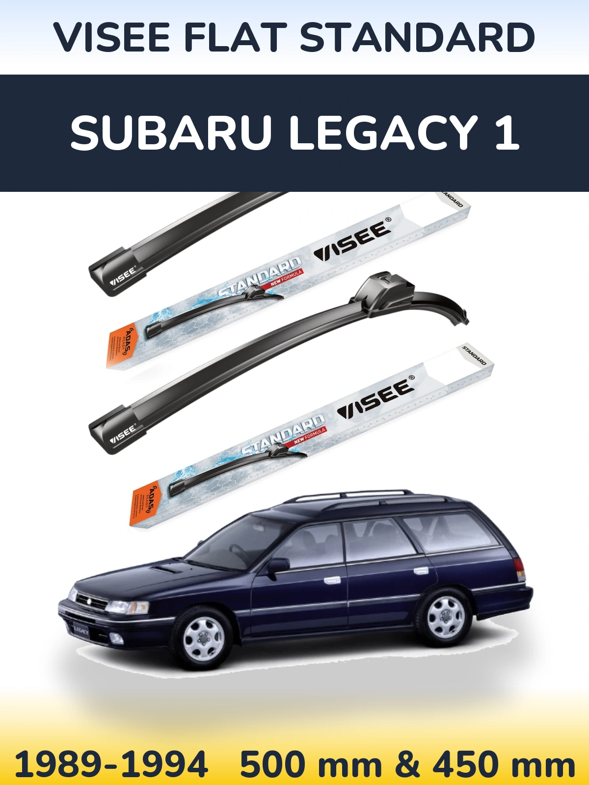 Sada předních stěračů VISEE FLAT STANDARD 500 a 450 mm pro Subaru Legacy 1 1989-1994