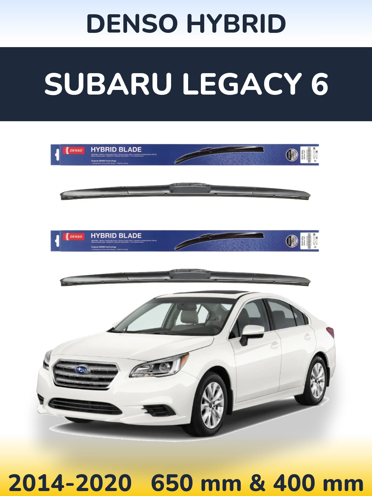 Sada předních stěračů Denso Hybrid 650 a 400 mm pro Subaru Legacy 6 2014-2020