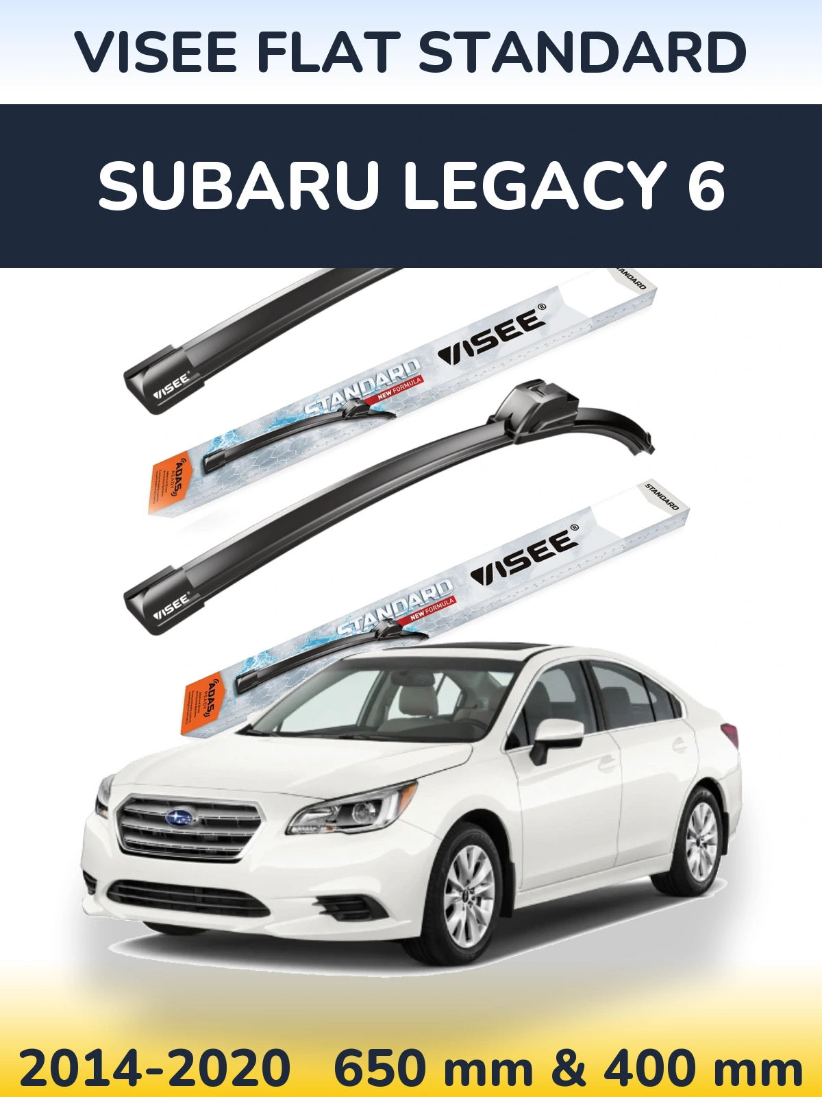 Sada předních stěračů VISEE FLAT STANDARD 650 a 400 mm pro Subaru Legacy 6 2014-2020
