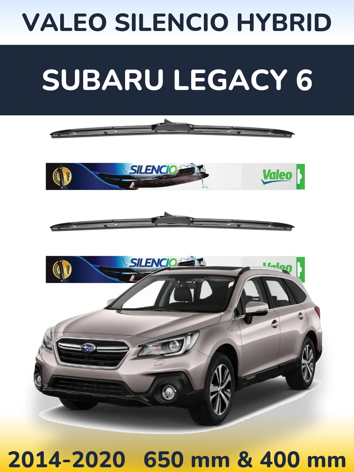 Sada předních stěračů Valeo Silencio Hybrid 650 a 400 mm pro Subaru Legacy 6 2014-2020