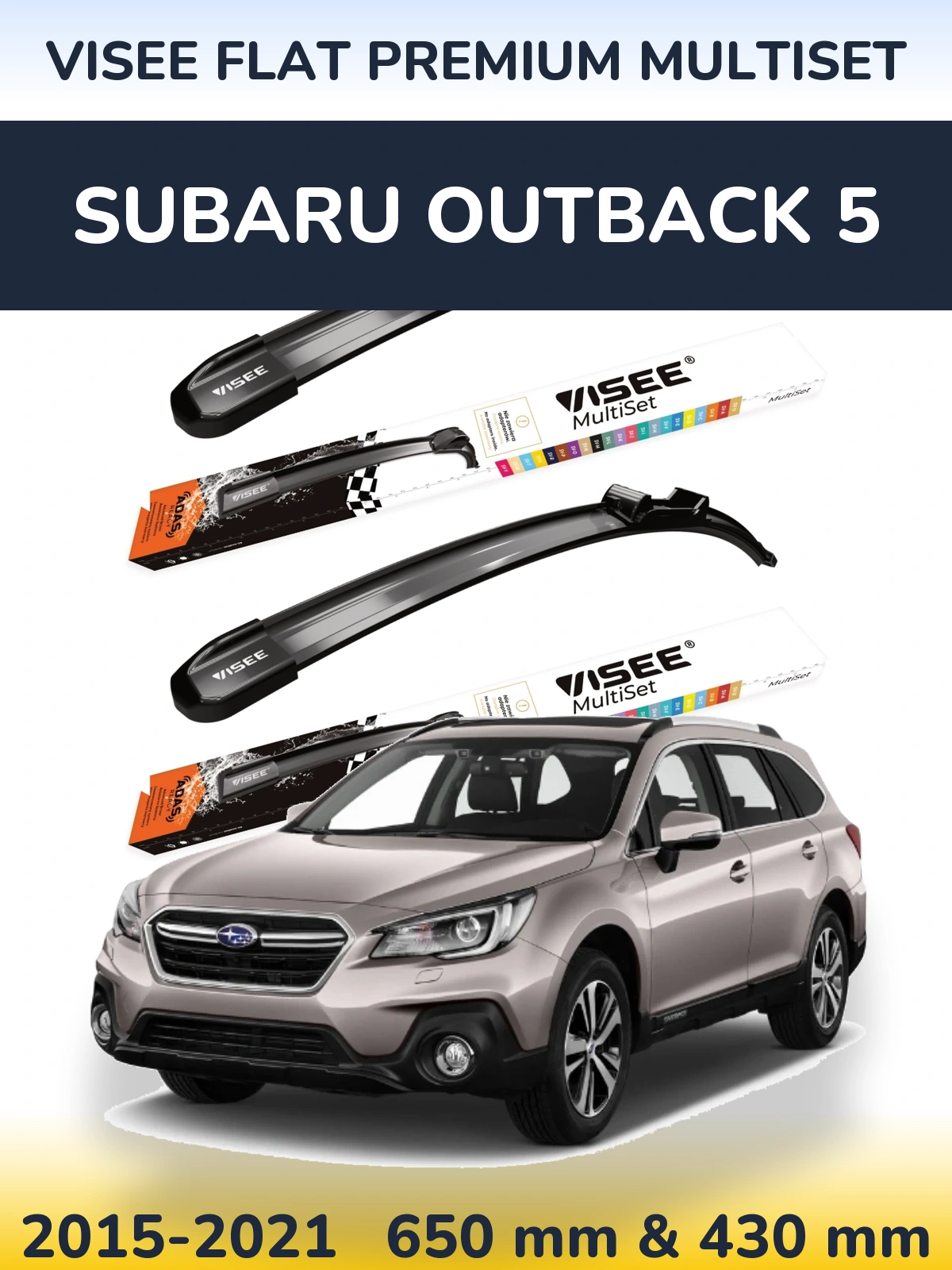 Комплект передніх щіток VISEE FLAT PREMIUM MultiSet 650 & 430 мм для Subaru Outback 5 2015-2021