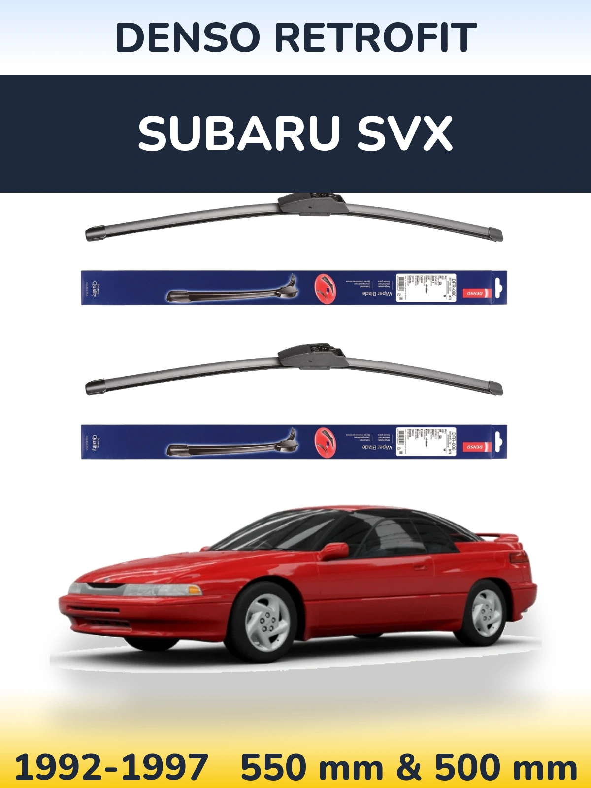 Sada předních stěračů Denso Retrofit 550 a 500 mm pro Subaru SVX 1992-1997