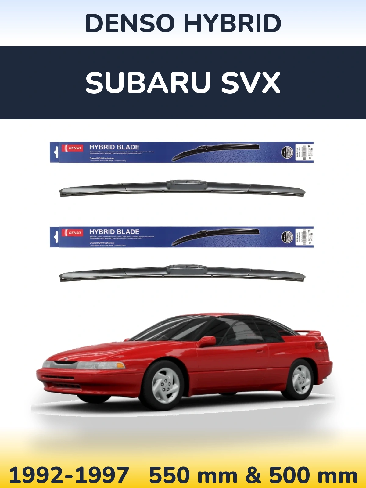 Sada předních stěračů Denso Hybrid 550 a 500 mm pro Subaru SVX 1992-1997