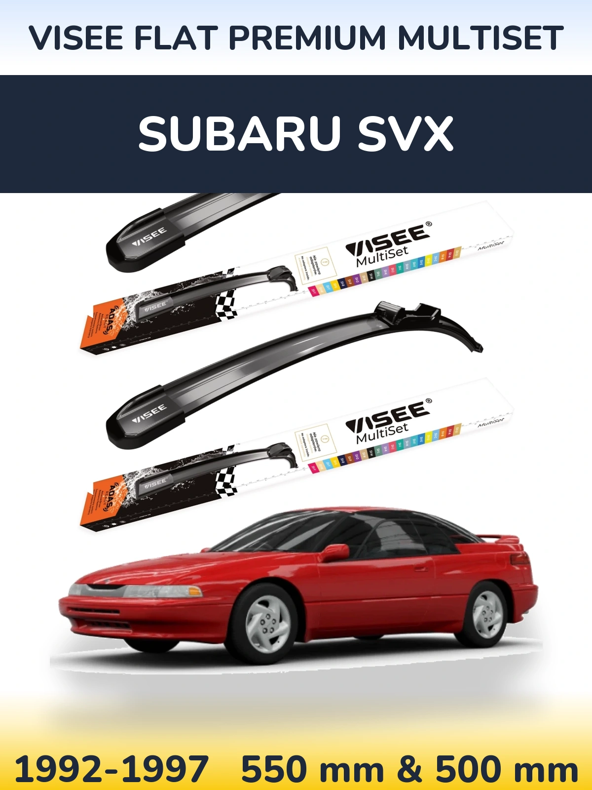 Sada předních stěračů VISEE FLAT PREMIUM MultiSet 550 a 500 mm pro Subaru SVX 1992-1997